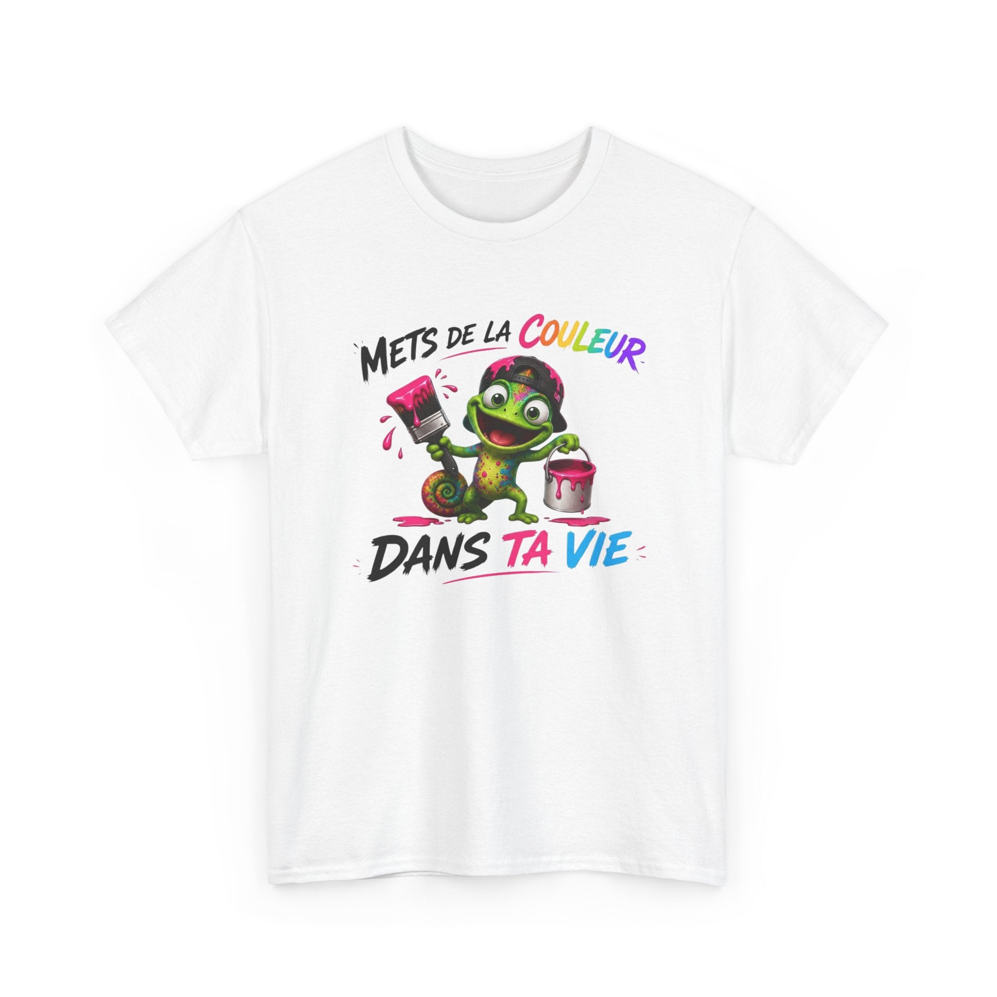 Tee-Shirt Mets de la Couleur Dans Ta Vie – Caméléon Coloré Peinture Art Humour – Cadeau Homme Femme Artiste Créatif