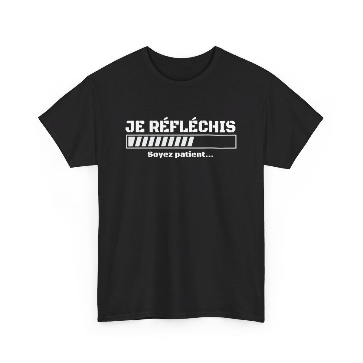 Tee shirt humour "Je Réfléchis, soyez patient..." avec barre de chargement, pour homme et femme, couleur noire