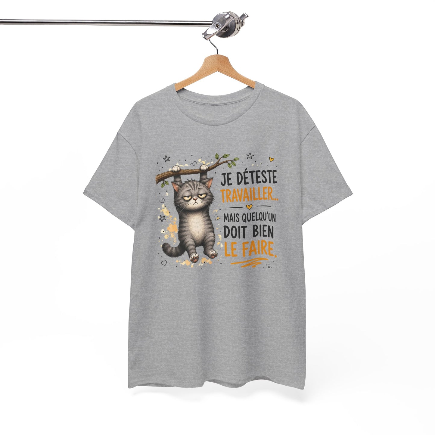 Tee-Shirt Humour Homme et Femme – Chat Drôle Fatigué Travail Bureau – Idée Cadeau Original Collègue Anniversaire