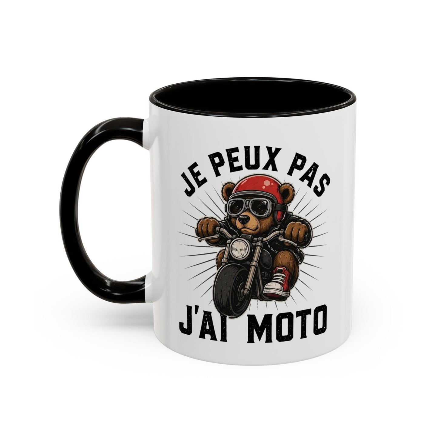 Mug Je Peux Pas J’ai Moto – Tasse Ours Motard Drôle Vintage – Cadeau Original Passionné de Moto et Biker – Céramique 325ml Noir Bleu Rouge