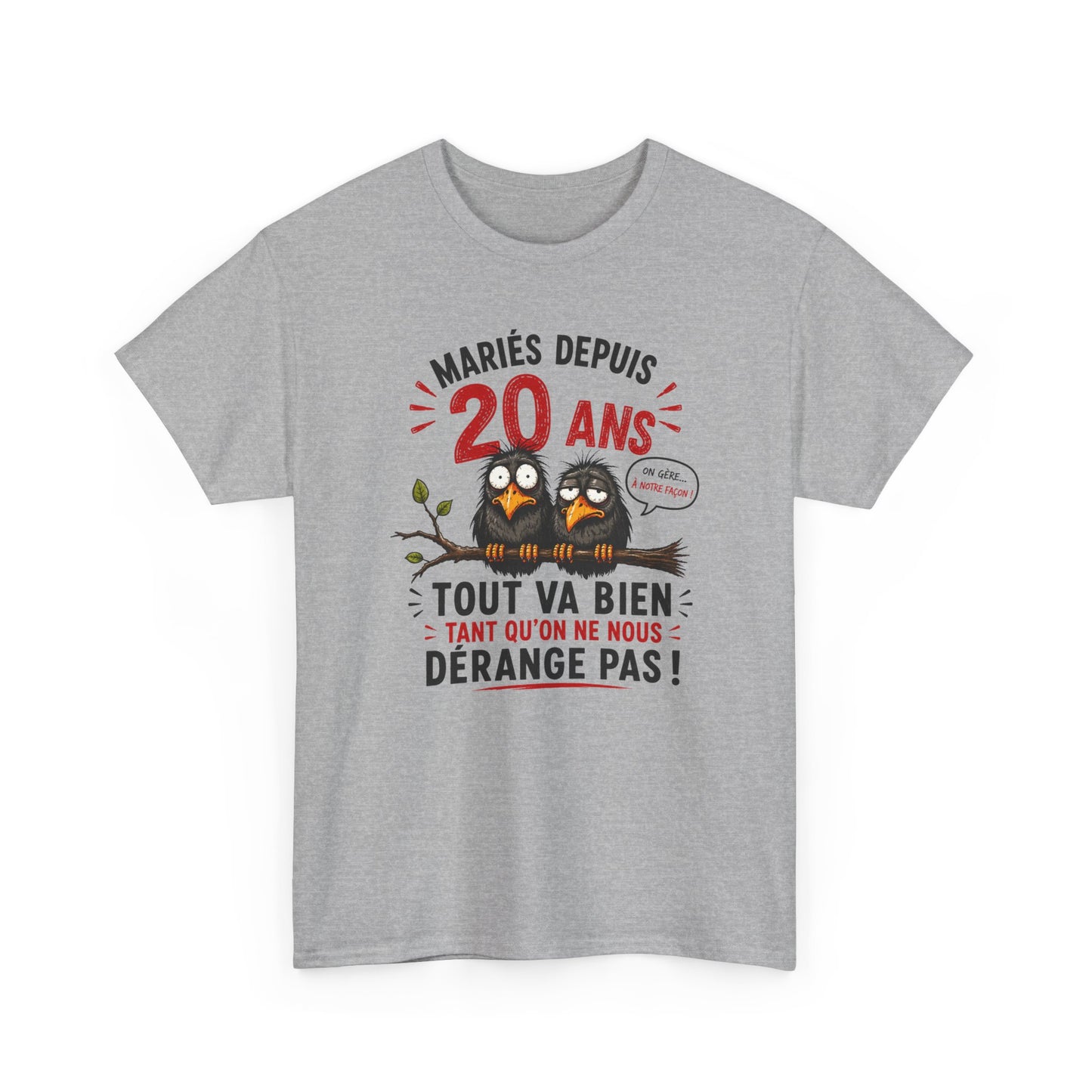 Tee-Shirt Homme Femme Mariés Depuis 20 Ans – Cadeau Anniversaire de Mariage Noces de Porcelaine – Humour Couple Original