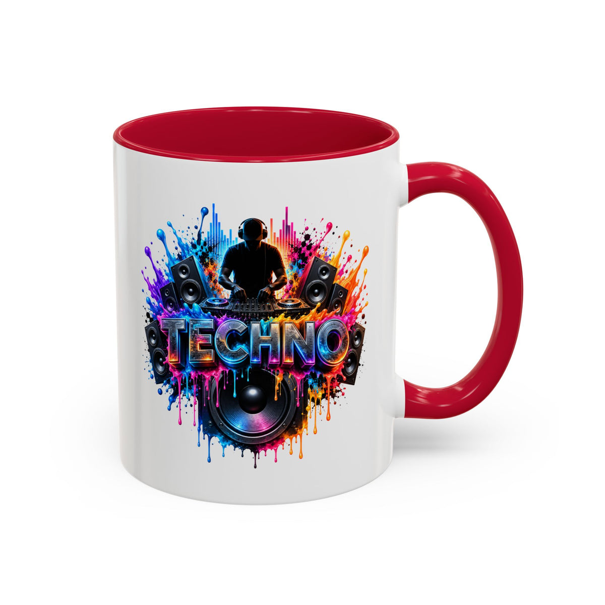 Mug Techno DJ Coloré – Tasse Musique Électronique avec Platines et Enceintes – Cadeau Original Amateur de Techno et de Soirées
