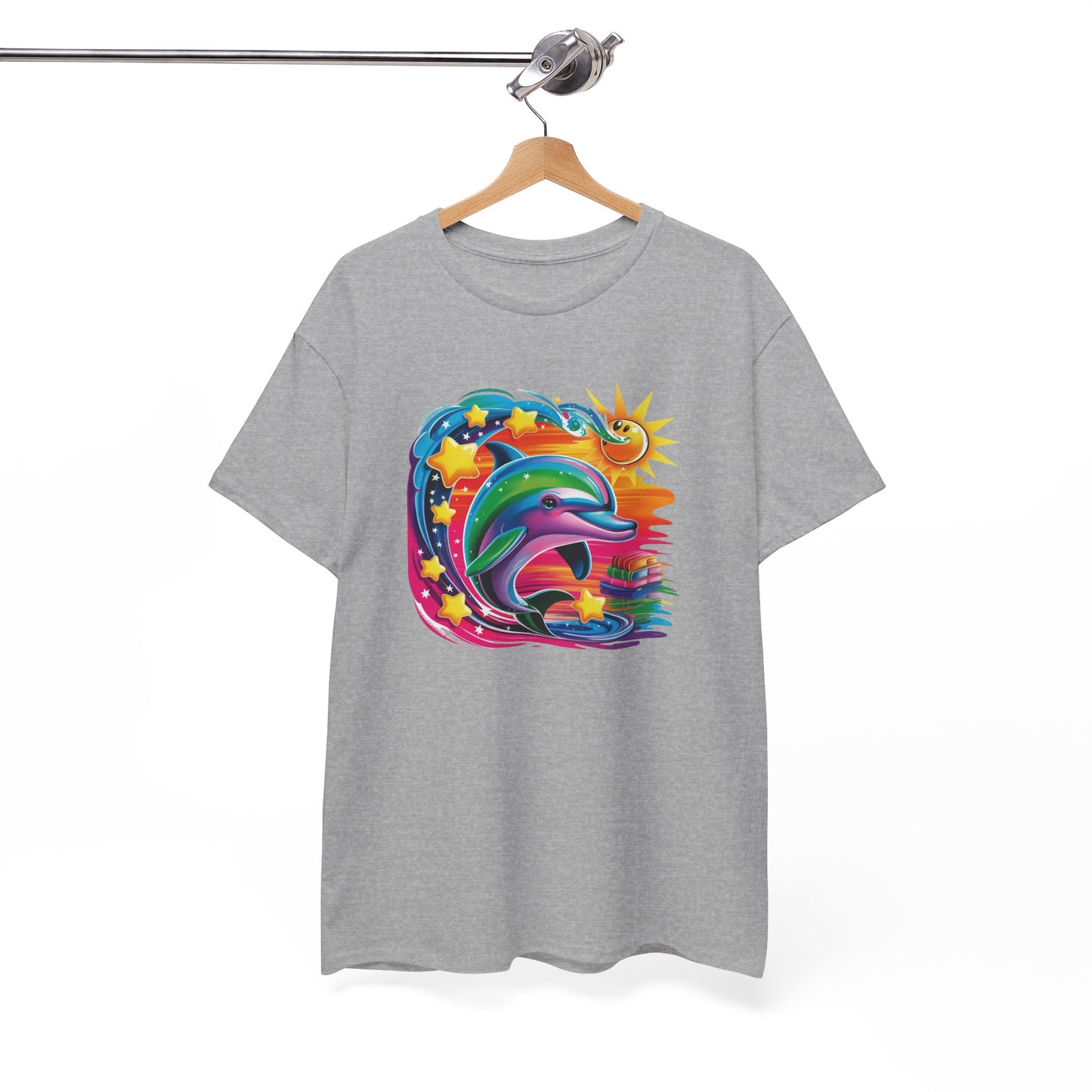 T-Shirt Dauphin Multicolore Fantaisie – Tee Shirt Animal Marin Style Cosmique Étoilé – Cadeau Adulte Original Noir Blanc Gris