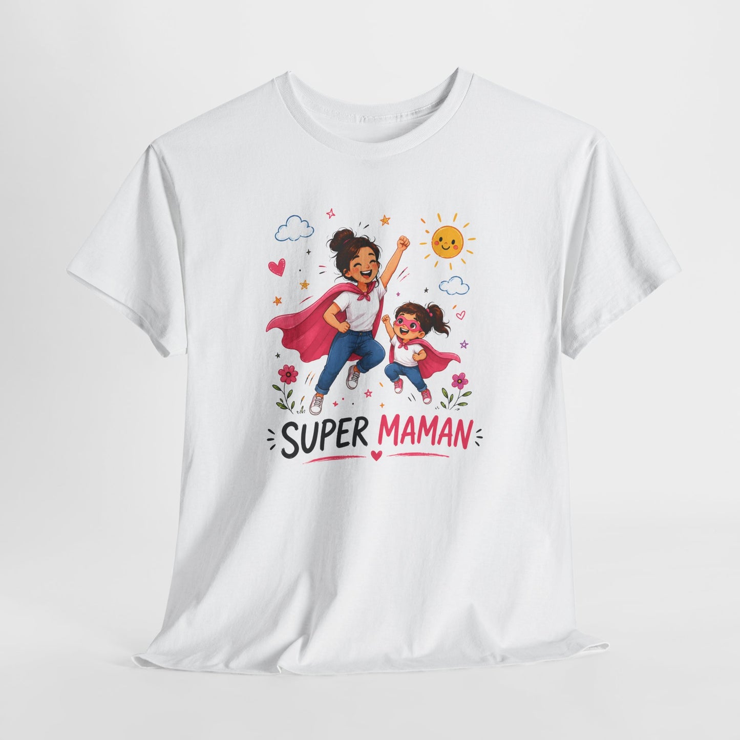 Tee-Shirt Super Maman – Cadeau Fête des Mères – Maman Héroïne avec Fille – Tee-Shirt Femme Amour Famille