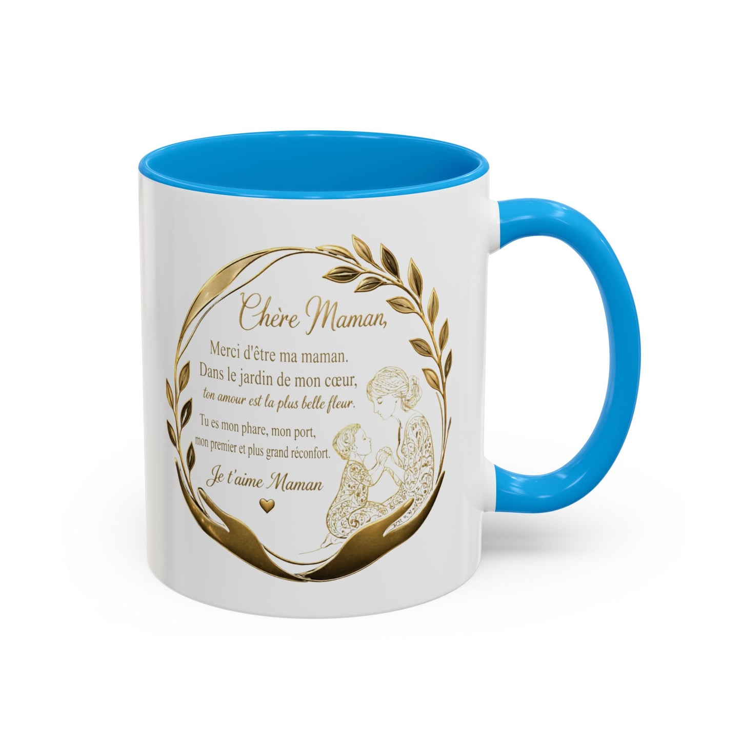 Tasse Maman Message Amour 325ml – Mug Céramique Cadeau Mère Élégant Doré Citation Touchante Famille