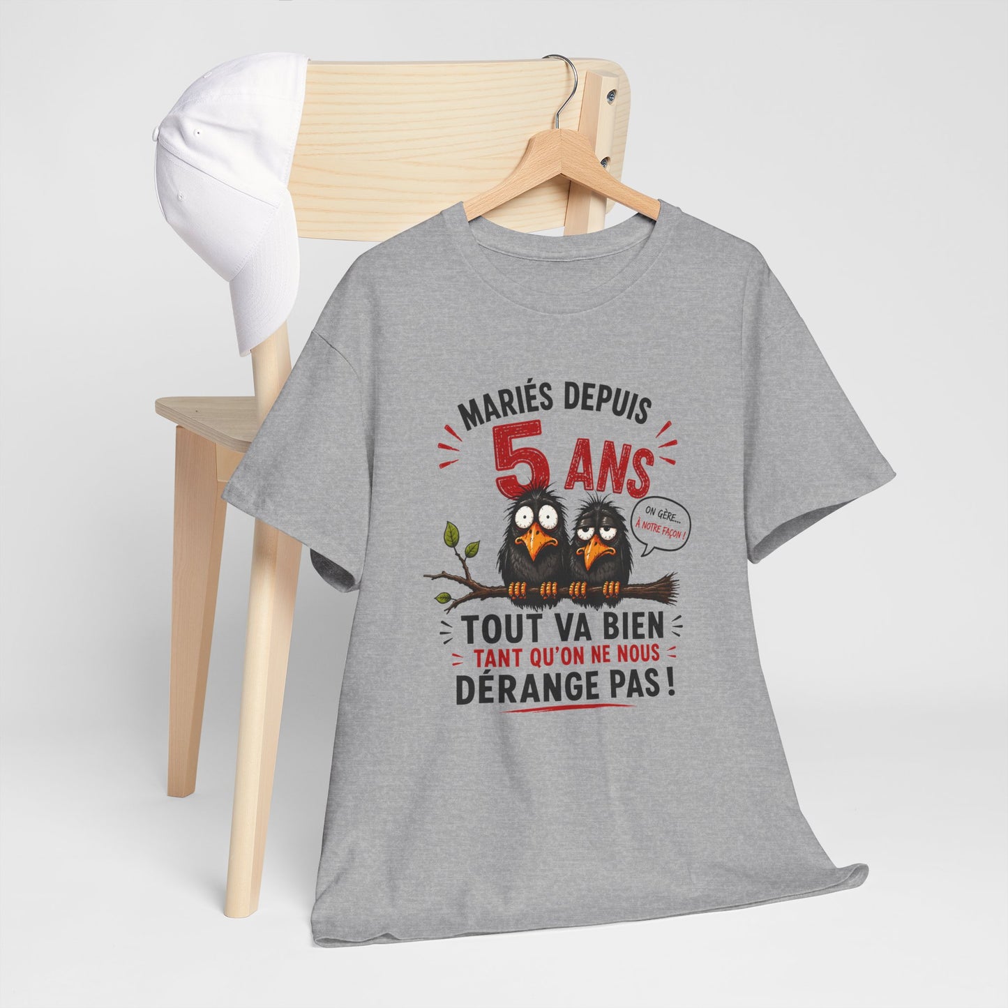 Tee-Shirt Homme Femme Mariés Depuis 5 Ans – Cadeau Anniversaire de Mariage Noces de Bois – Humour Couple Original