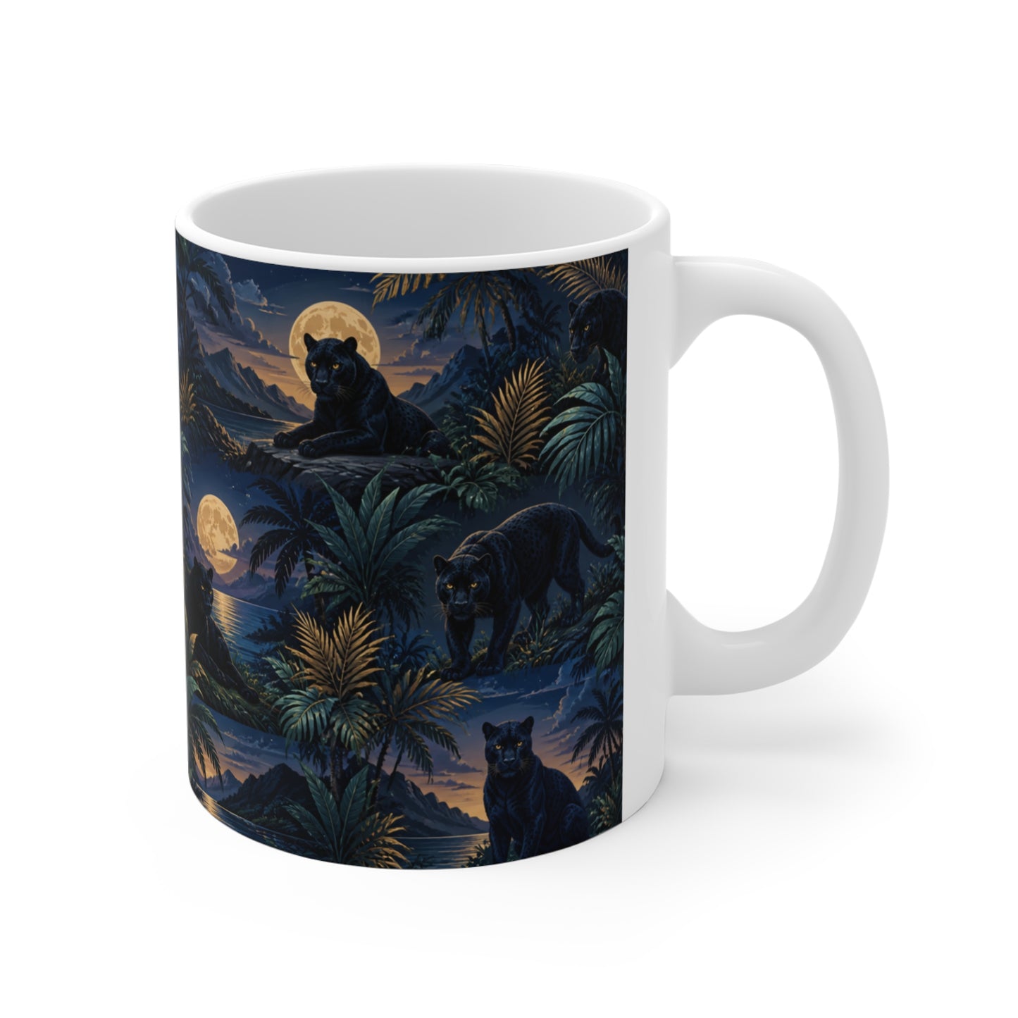 Tasse Panthère Noire Jungle Tropicale – Mug Félin Sauvage Lune Forêt Exotique – Cadeau Homme Femme Enfant 325ml