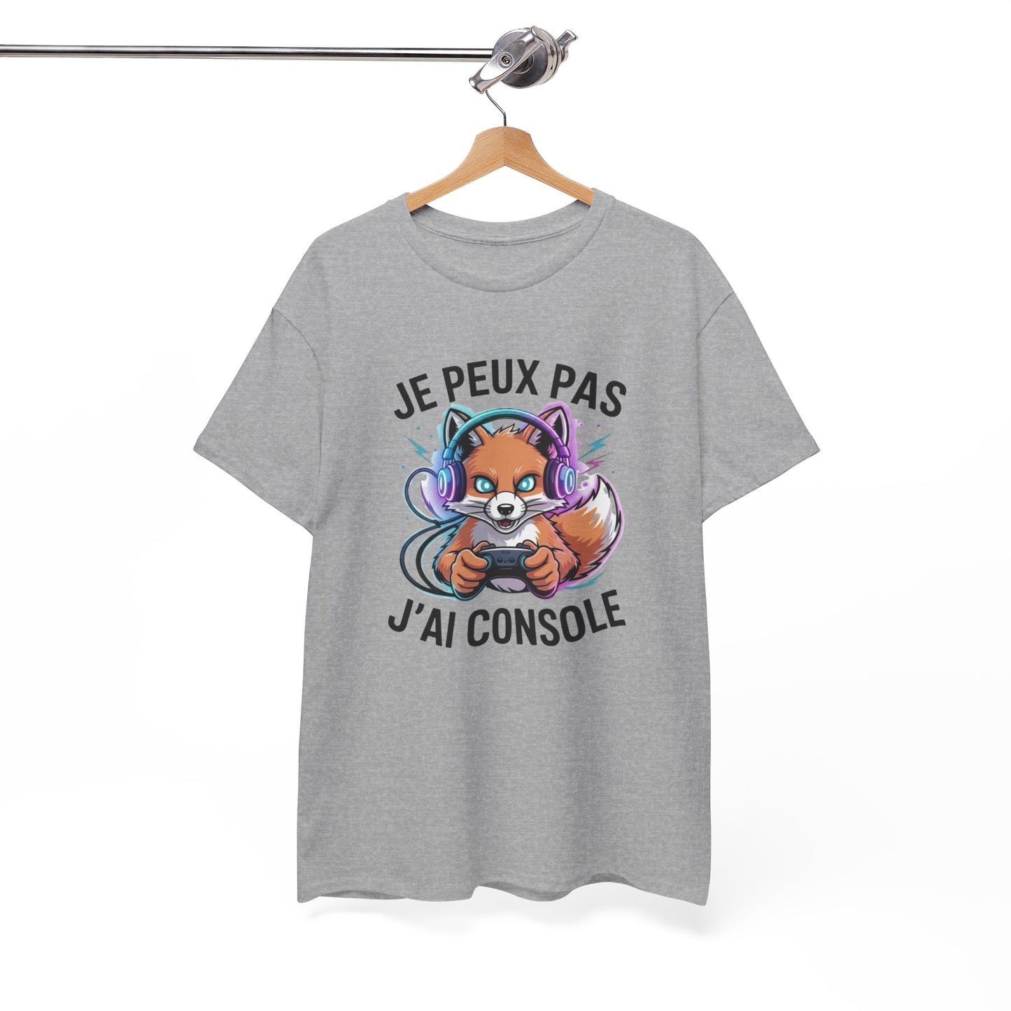 T-Shirt Gamer Homme Femme – Tee Shirt Jeu Vidéo Renard Console – Cadeau Gaming Drôle Noir Blanc Gris
