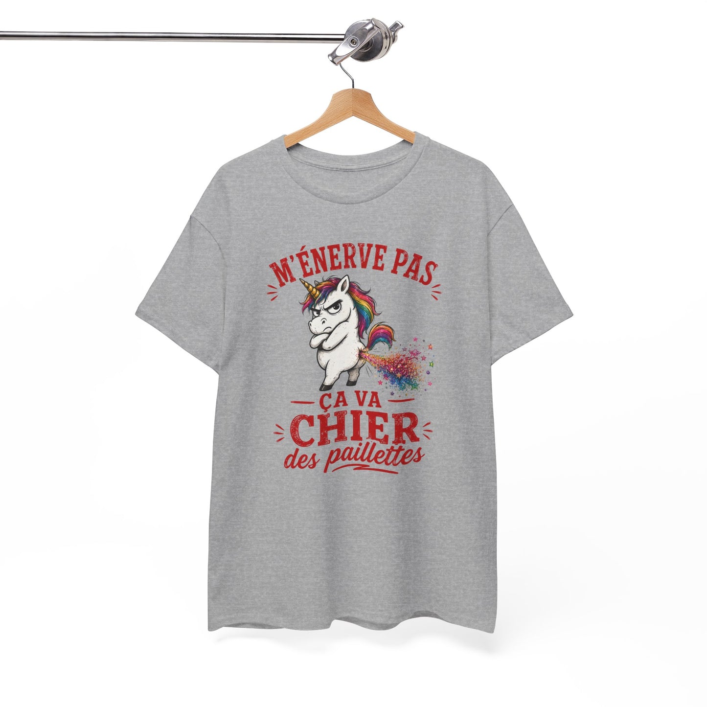 Tee-Shirt M'Énerve Pas Ça Va Chier des Paillettes – Licorne Humour Drôle – Cadeau Homme Femme