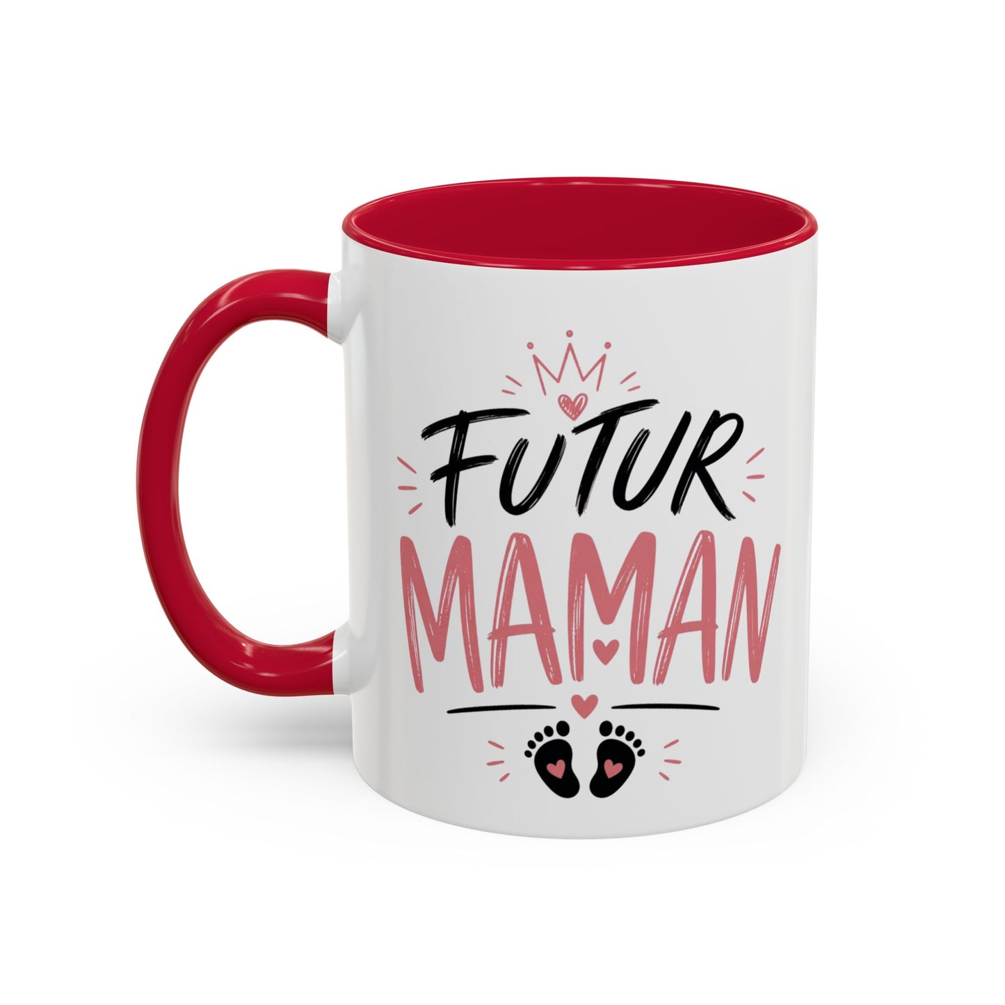 Mug Future Maman – Tasse Grossesse Rose avec Couronne et Cœurs – Cadeau Future Mère Baby Shower – Céramique 325ml Noir Bleu Rouge