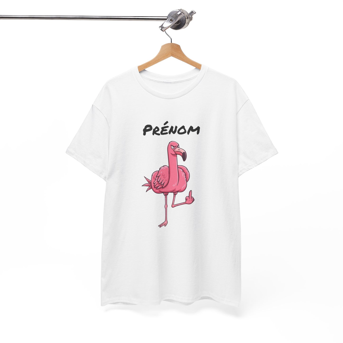 T-Shirt Personnalisé Prénom Flamant Rose Humour – Tee Shirt Adulte Fun et Décalé – Cadeau Original Homme Femme