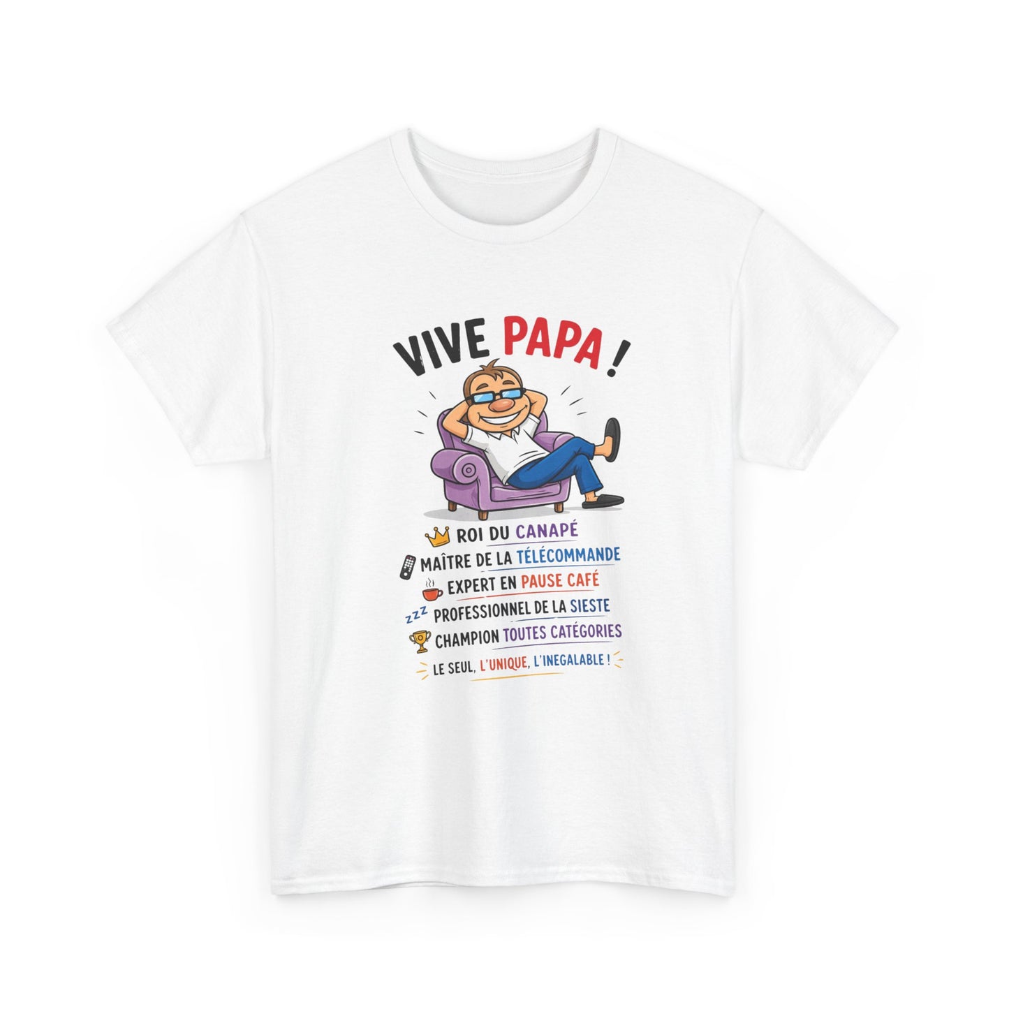 T-Shirt Vive Papa Homme – Tee Shirt Humour Papa Canapé Télécommande – Cadeau Fête des Pères Papa Cool Noir Blanc Gris