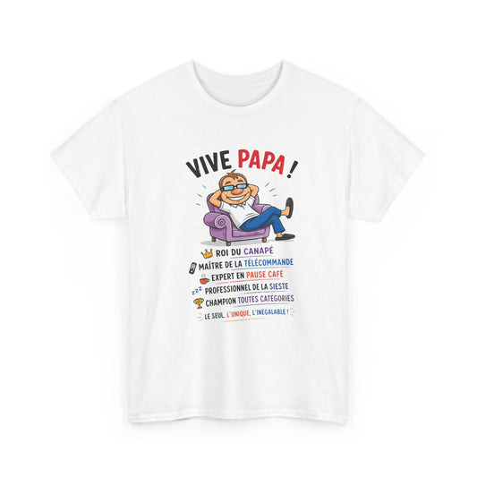T-Shirt Vive Papa Homme – Tee Shirt Humour Papa Canapé Télécommande – Cadeau Fête des Pères Papa Cool Noir Blanc Gris