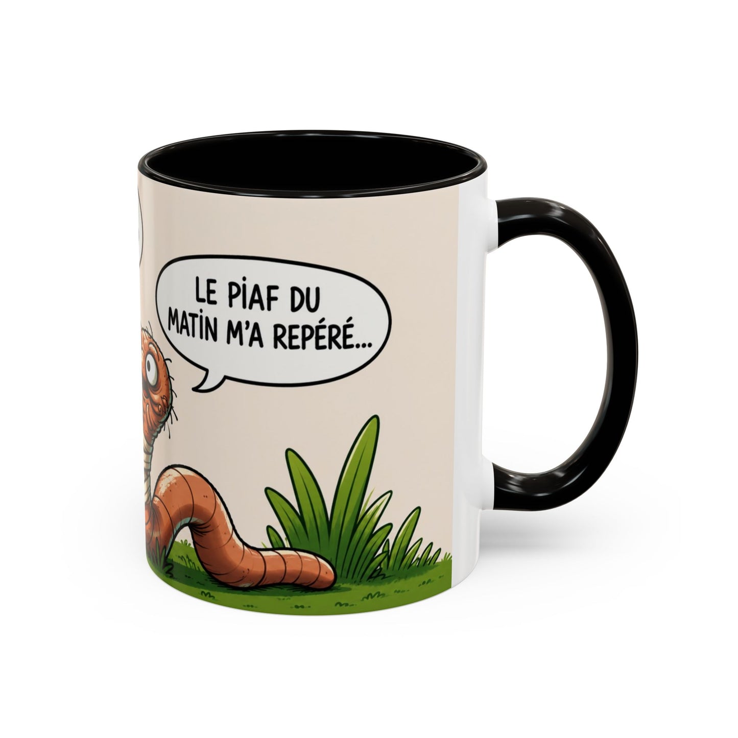Tasse Ver de Terre Humoristique – Mug “Le Piaf Du Matin M’a Repéré” – Cadeau Drôle Homme Femme 325ml