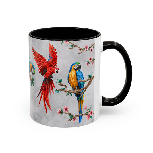 Tasse Perroquets Tropicaux – Mug Aras Colorés Aquarelle – Décoration Exotique Nature Oiseaux 325ml