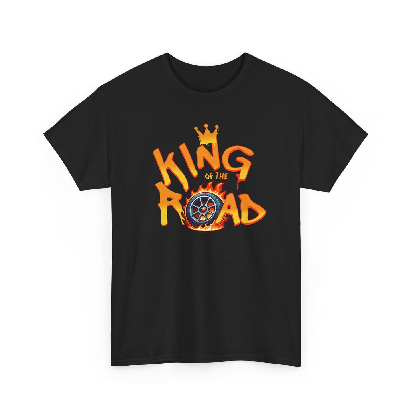 T-Shirt King of the Road Homme Femme – Tee Shirt Voiture Racing Flamme – Cadeau Passion Auto Noir Blanc Gris