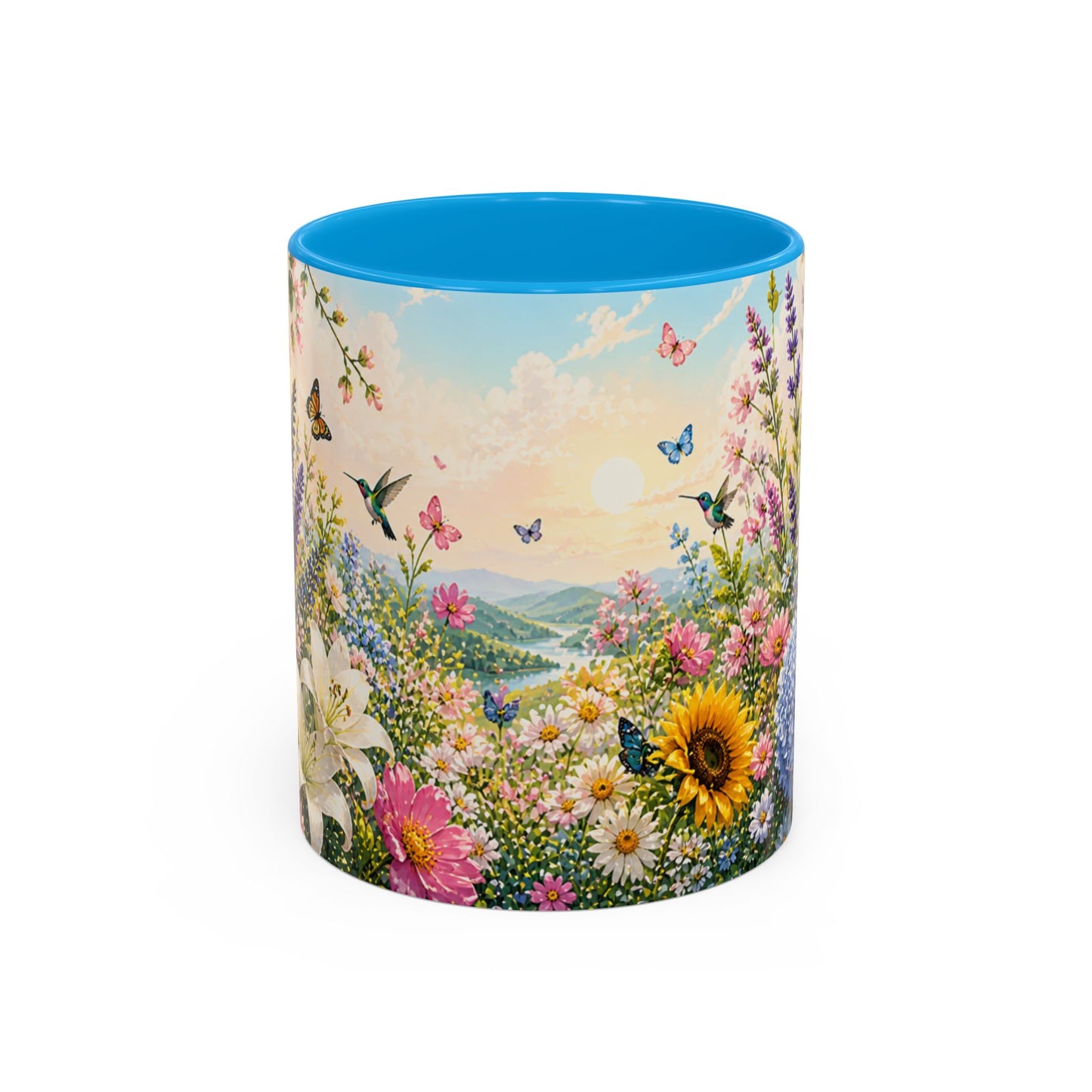 Tasse Jardin Fleuri avec Colibris – Mug Floral Printemps Nature et Papillons – Design Coloré 325ml
