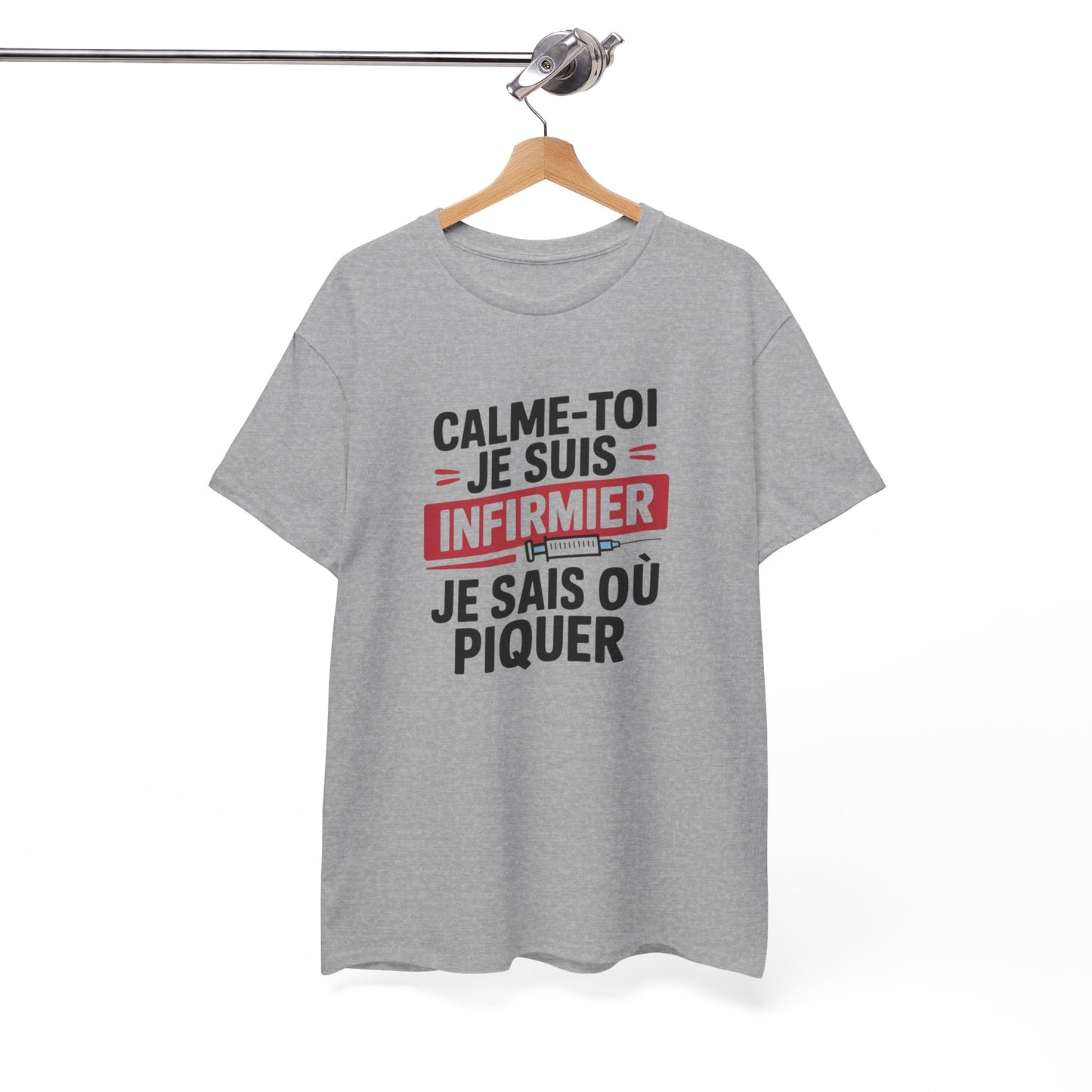 T-Shirt Infirmier Humoristique "Calme-Toi Je Suis Infirmier" – Design Drôle Seringue – Cadeau Soignant Original