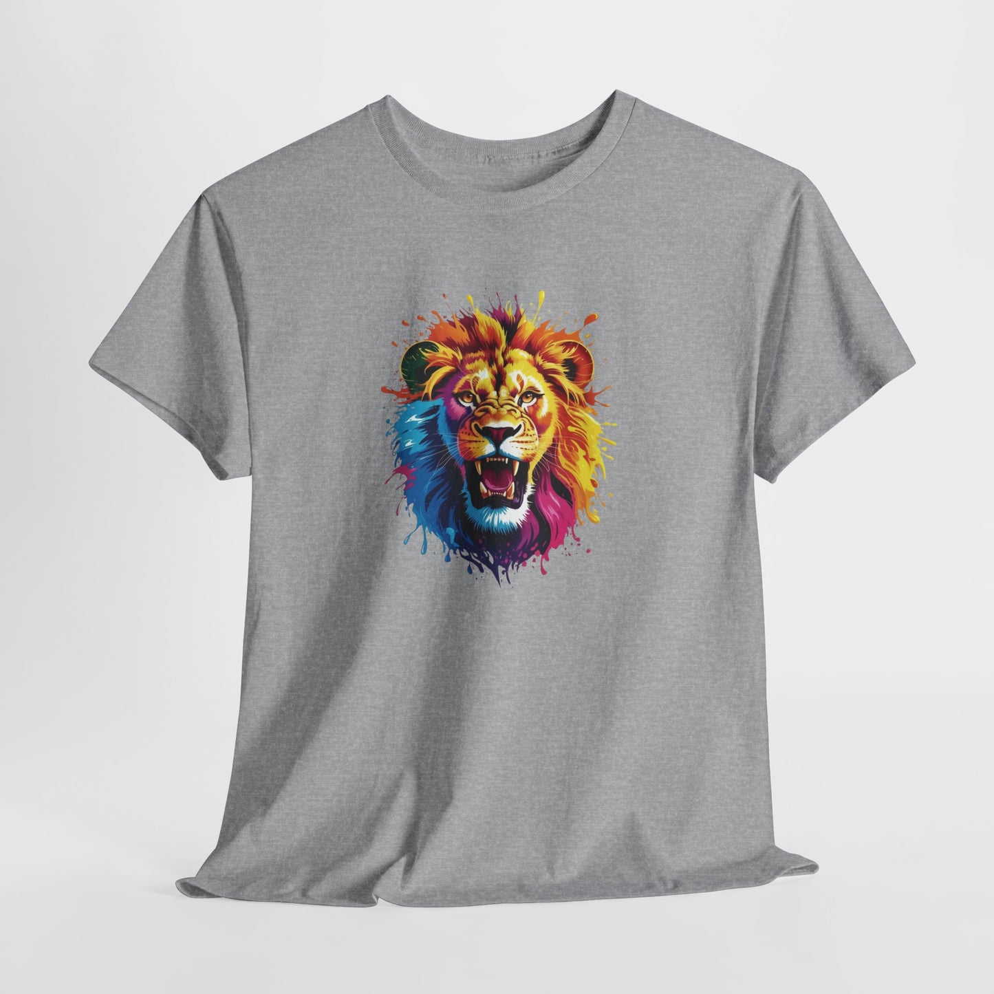 T-Shirt Lion Coloré – Tee Shirt Tête de Lion Art Dripping – Cadeau Animal Puissant Streetwear Noir Blanc Gris