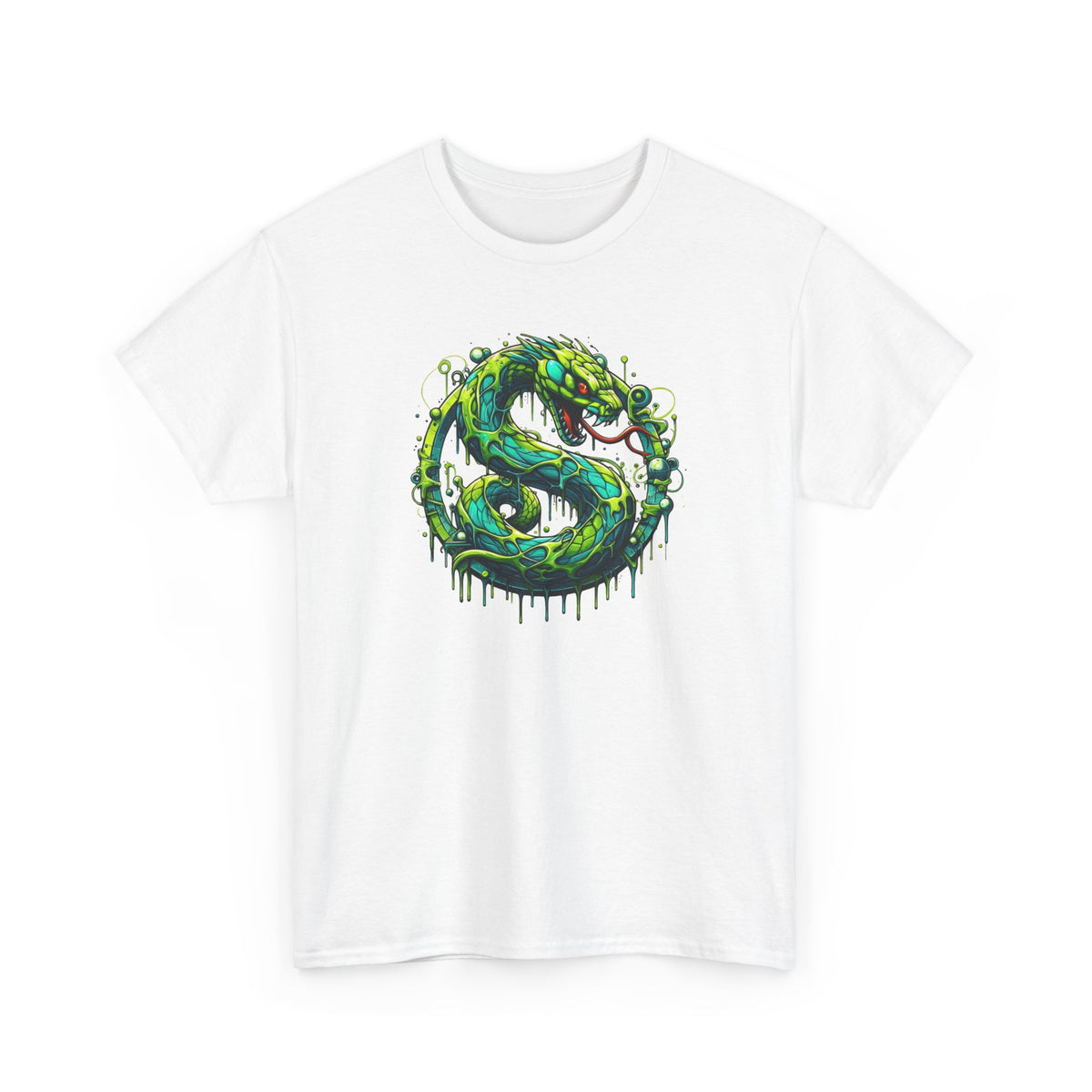 Tee Shirt Serpent Vert Homme Femme – T-Shirt Reptile Fantastique – Serpent Venimeux Style Futuriste – Design Animal Original