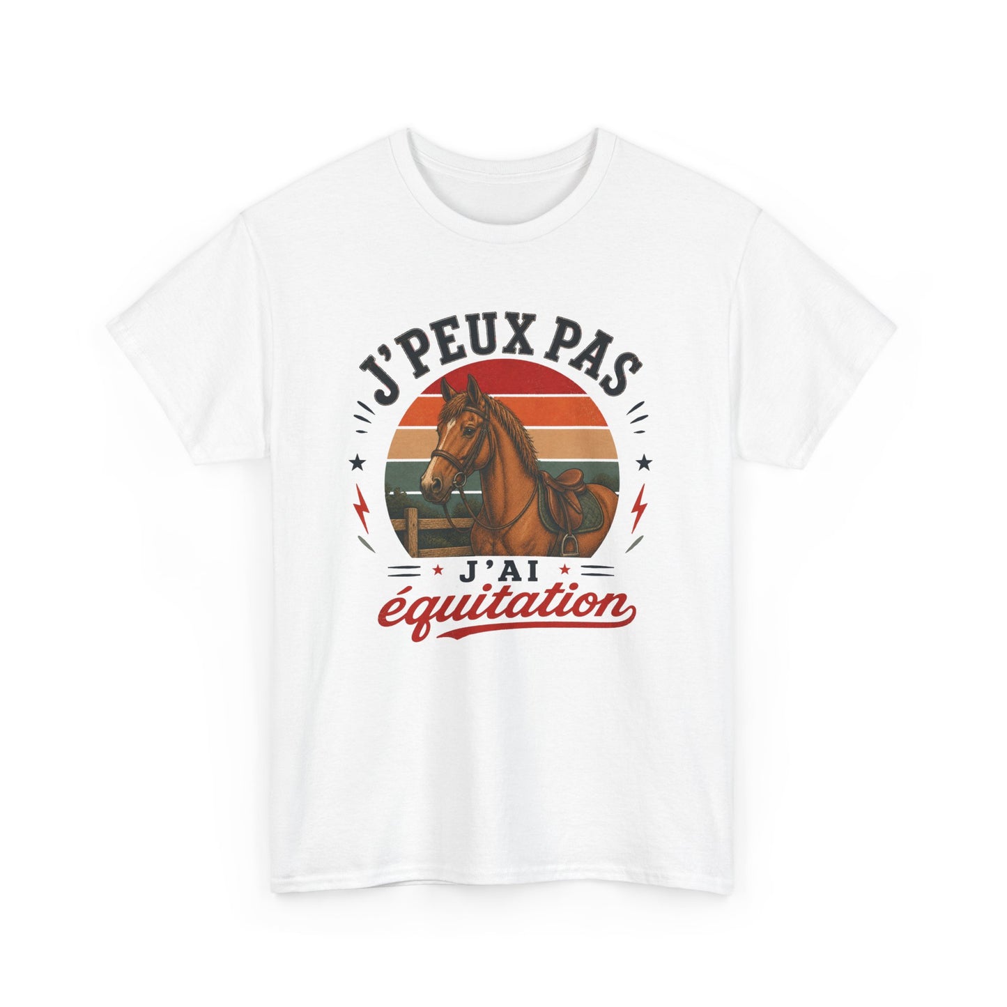 T-Shirt J’Peux Pas J’Ai Équitation – Tee Shirt Cavalier Cheval Vintage – Cadeau Passion Équestre Centre Équestre Homme Femme