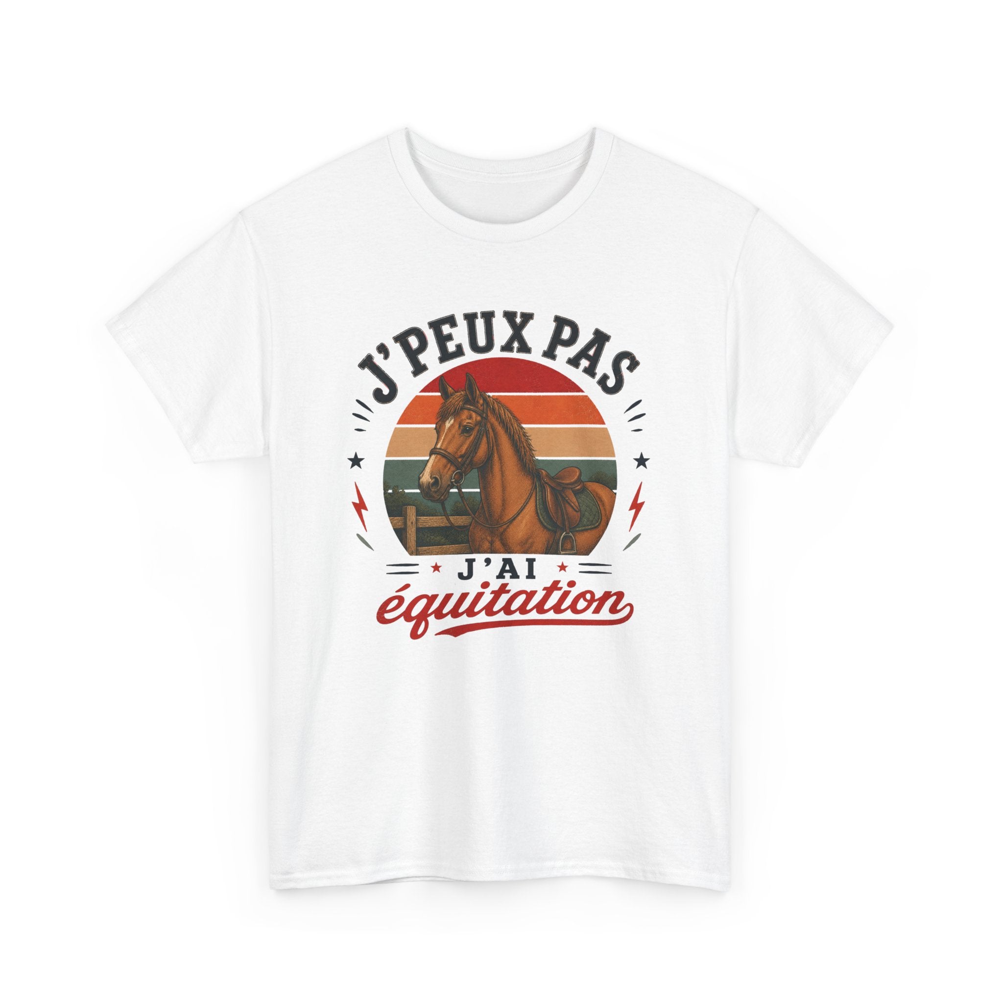 T-Shirt J’Peux Pas J’Ai Équitation – Tee Shirt Cavalier Cheval Vintage – Cadeau Passion Équestre Centre Équestre Homme Femme