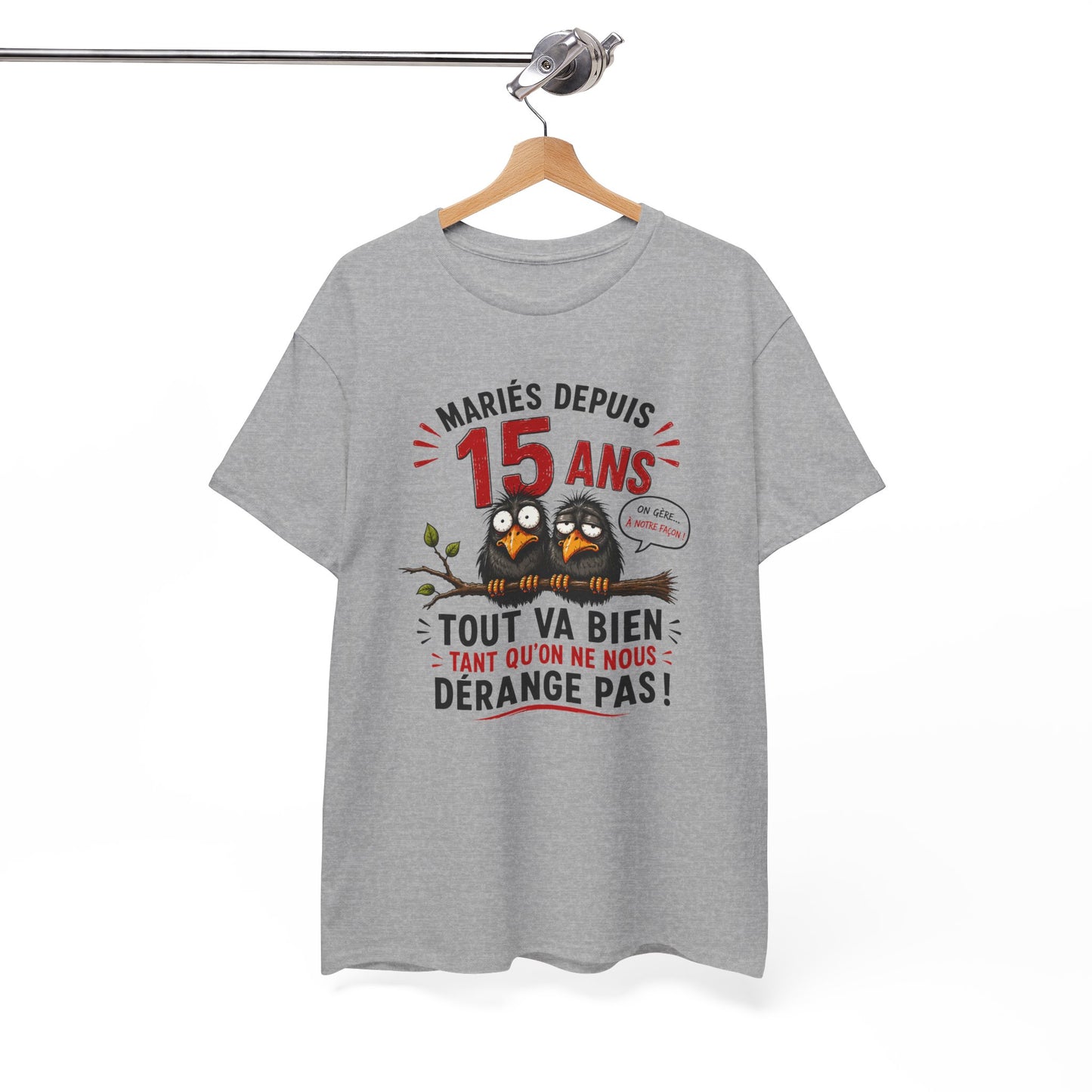 Tee-Shirt Homme Femme Mariés Depuis 15 Ans – Cadeau Anniversaire de Mariage Noces de Cristal – Humour Couple Original