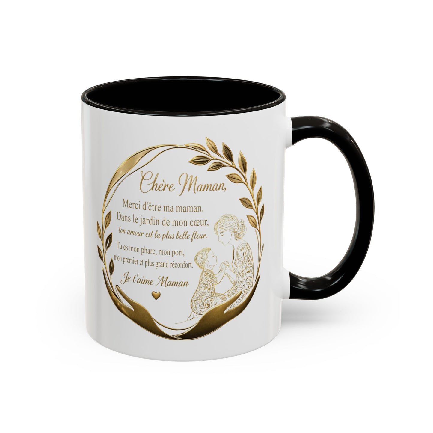 Tasse Maman Message Amour 325ml – Mug Céramique Cadeau Mère Élégant Doré Citation Touchante Famille