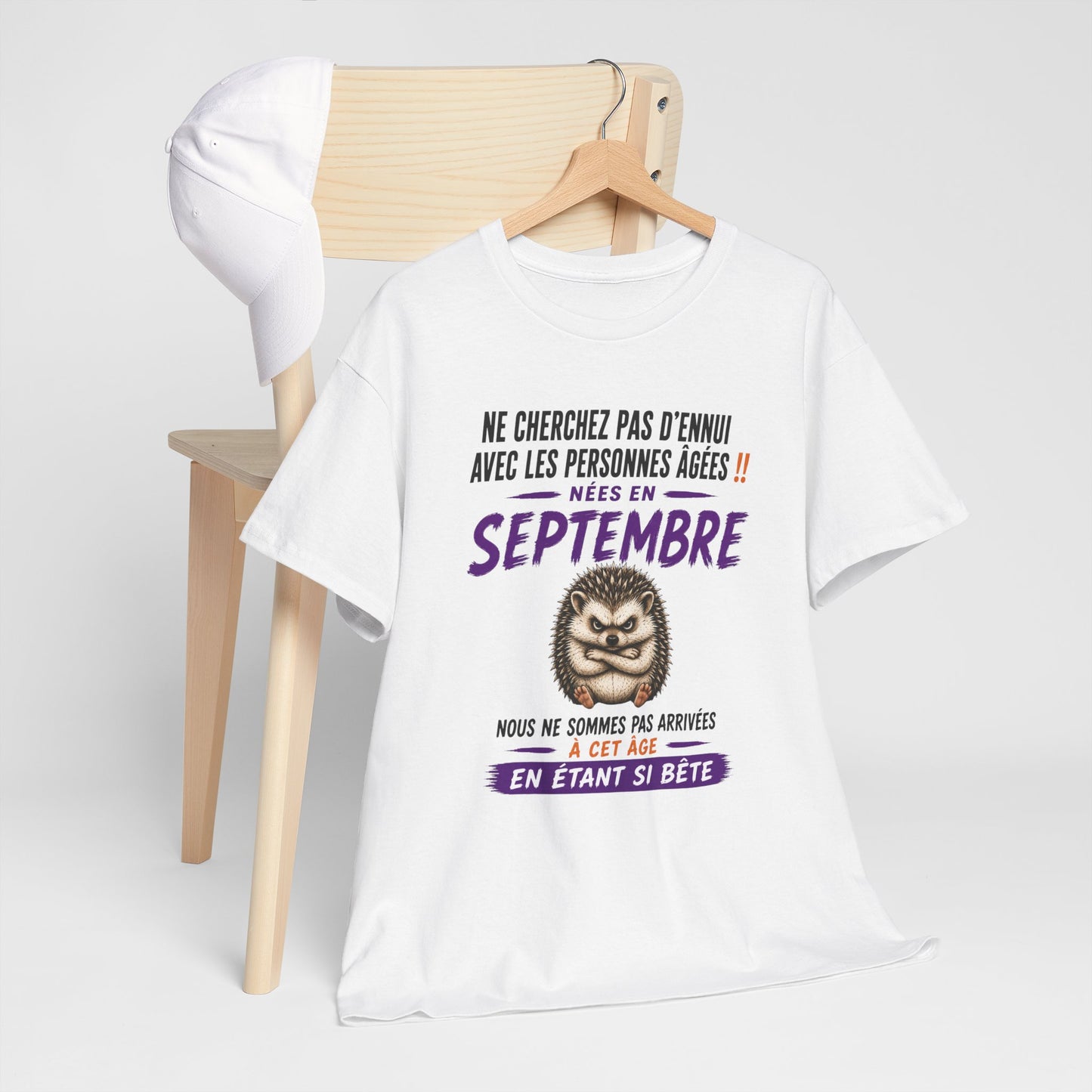 Tee-Shirt Né en Septembre Humour Senior – Cadeau Retraité Homme Femme – Hérisson Drôle Anniversaire Personne Âgée