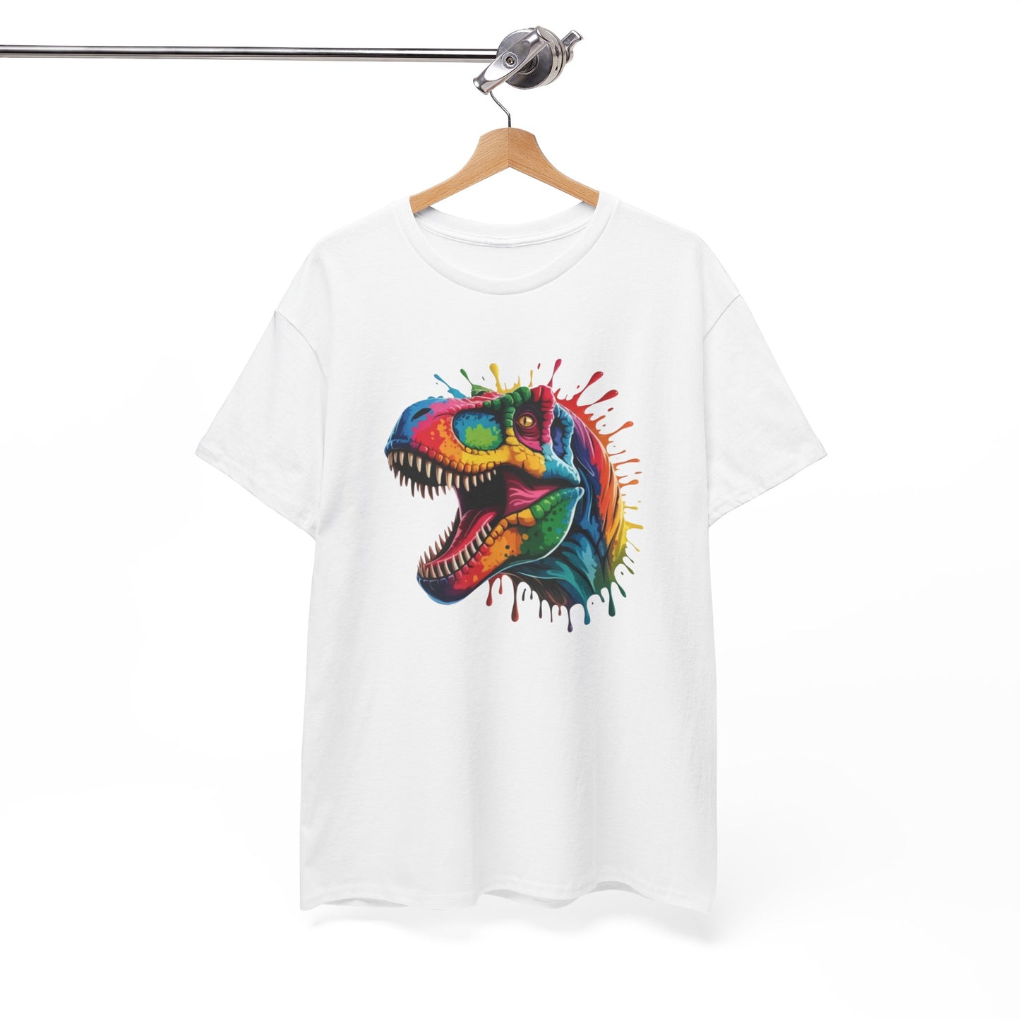 T-Shirt Dinosaure T-Rex Coloré Adulte – Tee Shirt Dinosaur Splash Art – Cadeau Original Street Art Noir Blanc Gris