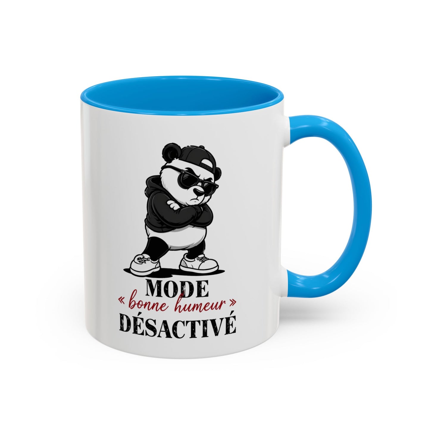 Mug Panda Humour – “Mode Bonne Humeur Désactivé” – Tasse Panda Lunettes Streetwear – Cadeau Drôle Homme Femme – Céramique 325ml Noir Bleu Rouge