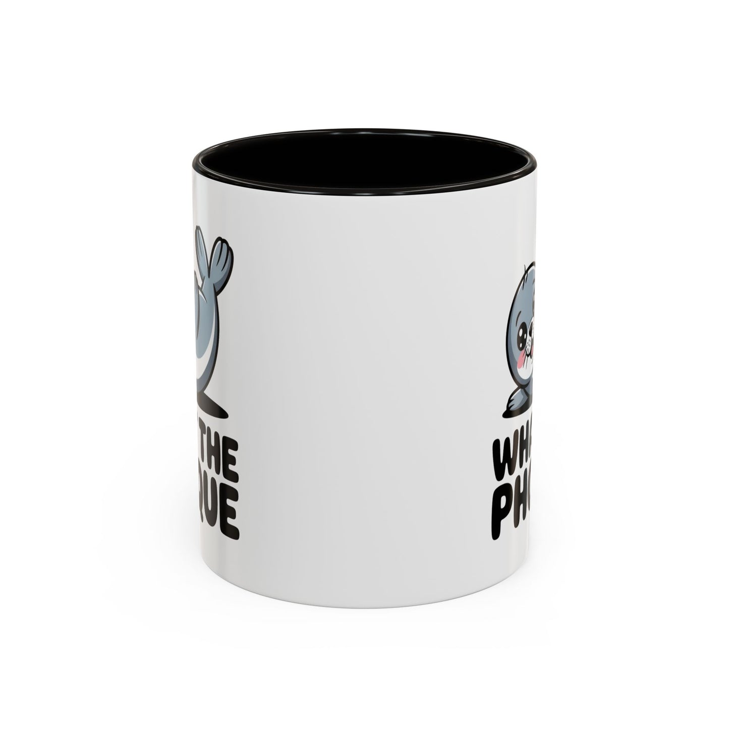 Tasse Phoque Drôle “What the Phoque” – Mug Humour Animal Mignon – Cadeau Original Fun Noir Bleu Rouge 325ml