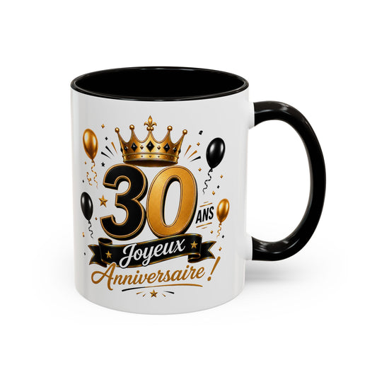 Mug Joyeux 30 Ans – Tasse Anniversaire 30 Ans – Cadeau Original pour Femme Homme – Idée Cadeau 30e Anniversaire Noir Bleu Rouge