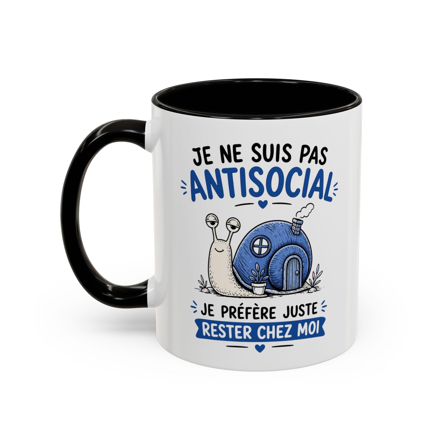 Mug Humour Introverti – Je Ne Suis Pas Antisocial Je Préfère Rester Chez Moi – Tasse Drôle Escargot – Cadeau Original Céramique 325ml Noir Bleu Rouge
