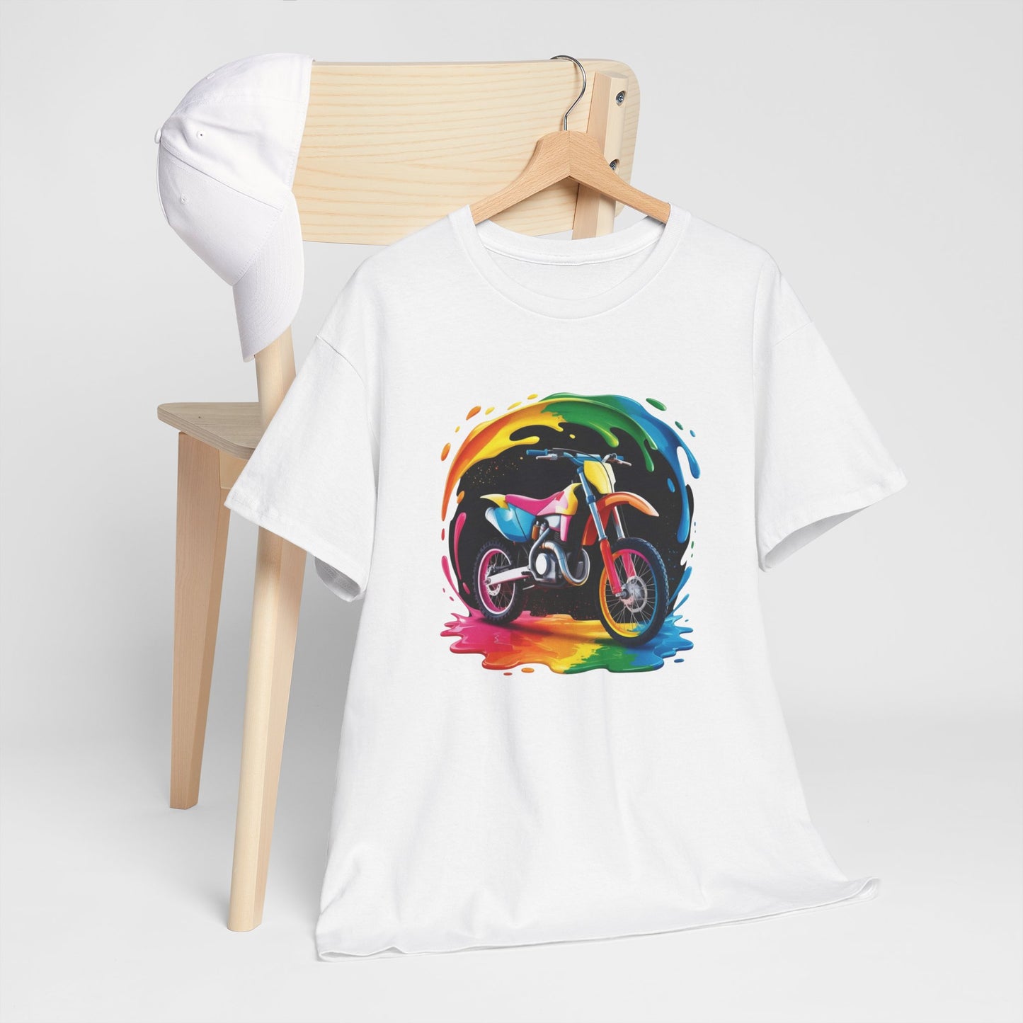T-Shirt Moto Cross Colorée – Tee Shirt Motocross Art Dripping – Cadeau Motard Streetwear Noir Blanc Gris