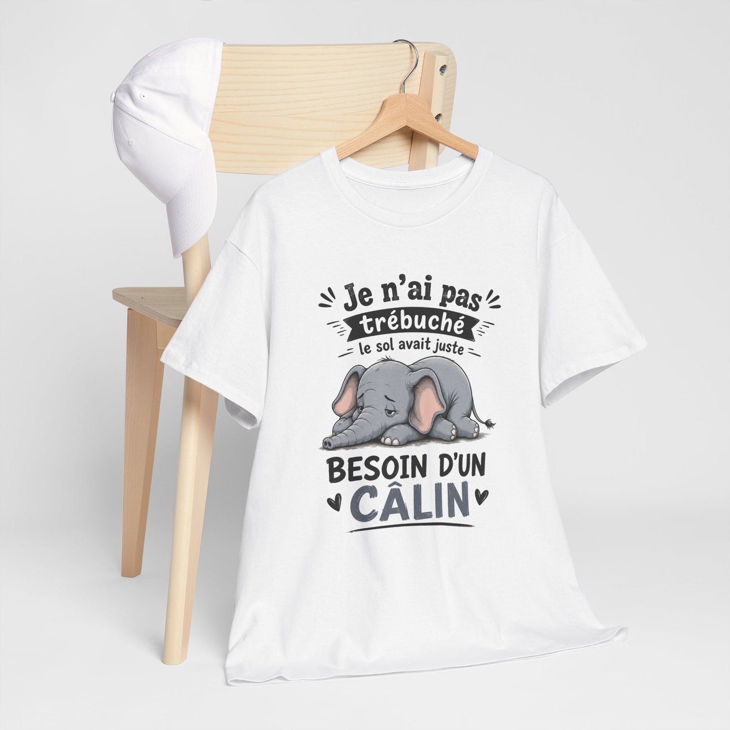 Tee Shirt Homme et Femme Éléphant Humour Animal Mignon Câlin Fatigue Idée Cadeau Drôle Original