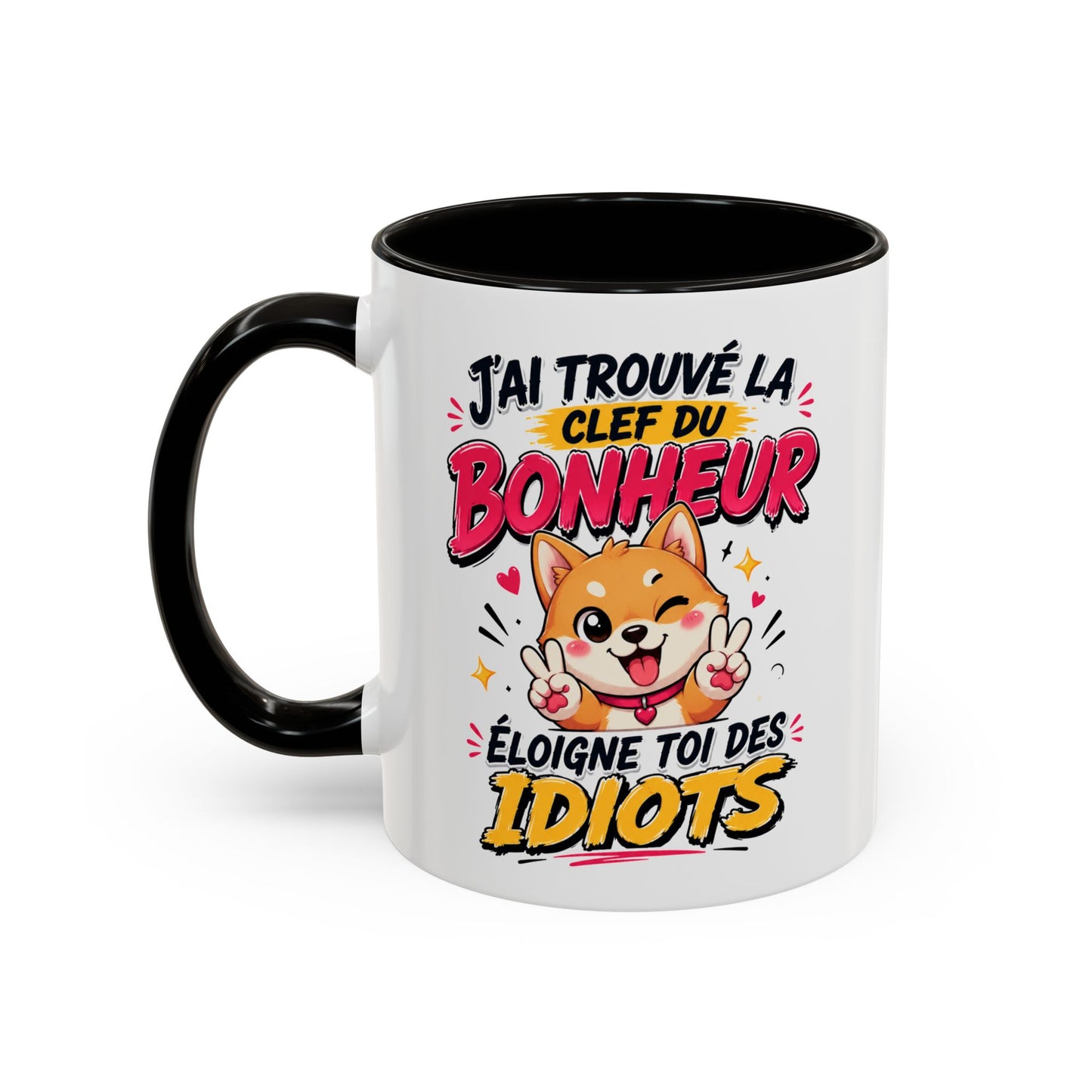 Tasse J’Ai Trouvé La Clef Du Bonheur – Mug Chien Kawaii Humour – Cadeau Positif Original 325ml