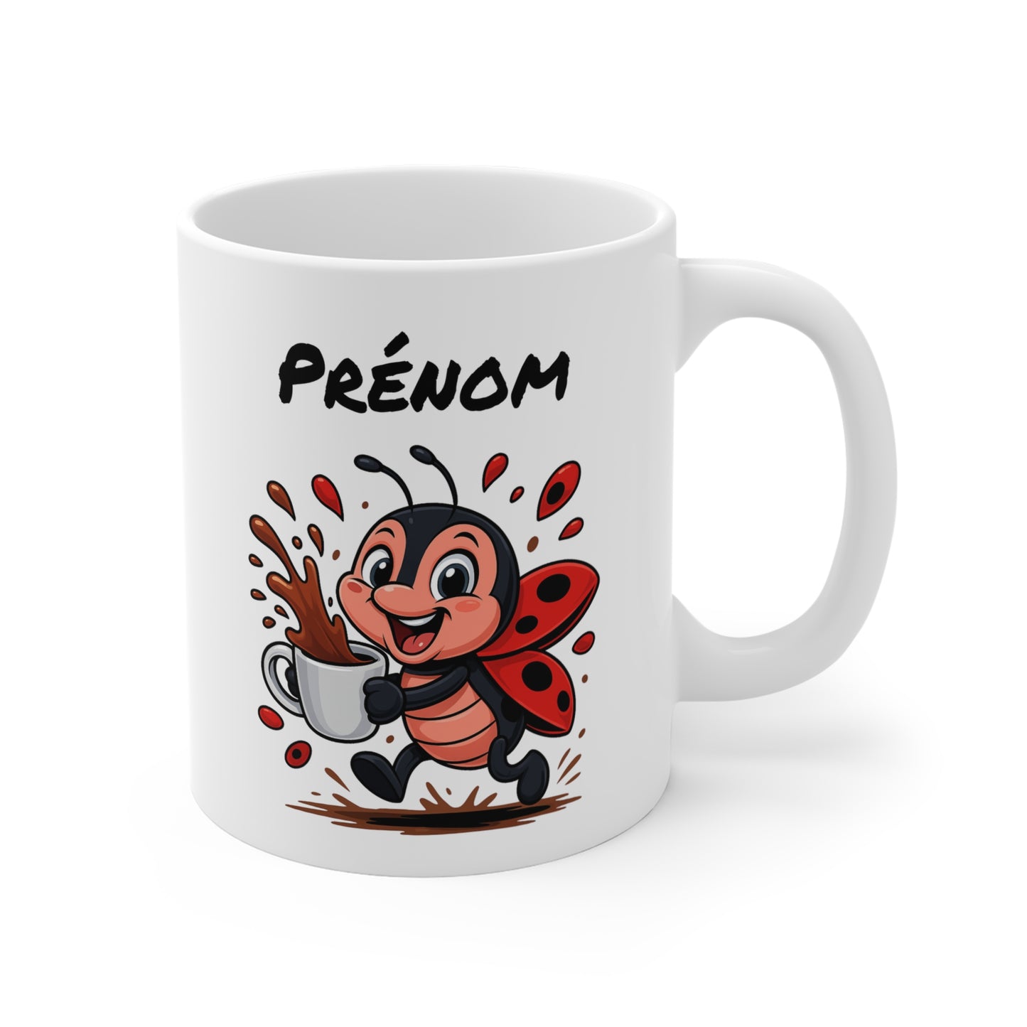 Tasse Personnalisable Coccinelle Café – Mug Prénom Cartoon – Cadeau Original Amateur de Café 325ml
