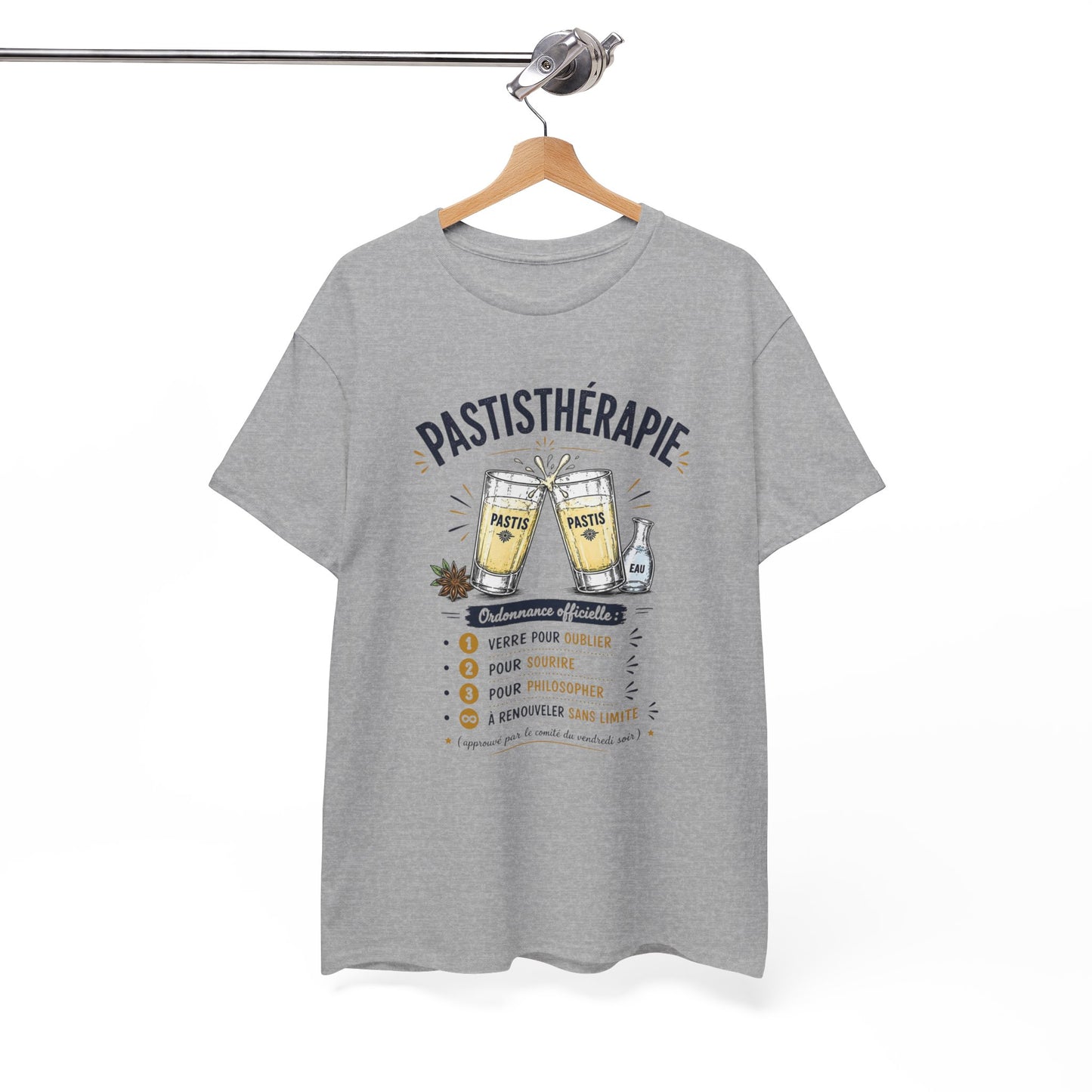T-Shirt Pastis Thérapie Homme Femme – Tee Shirt Humour Apéro Pastis – Cadeau Drôle Soirée Amis Weekend Noir Blanc Gris