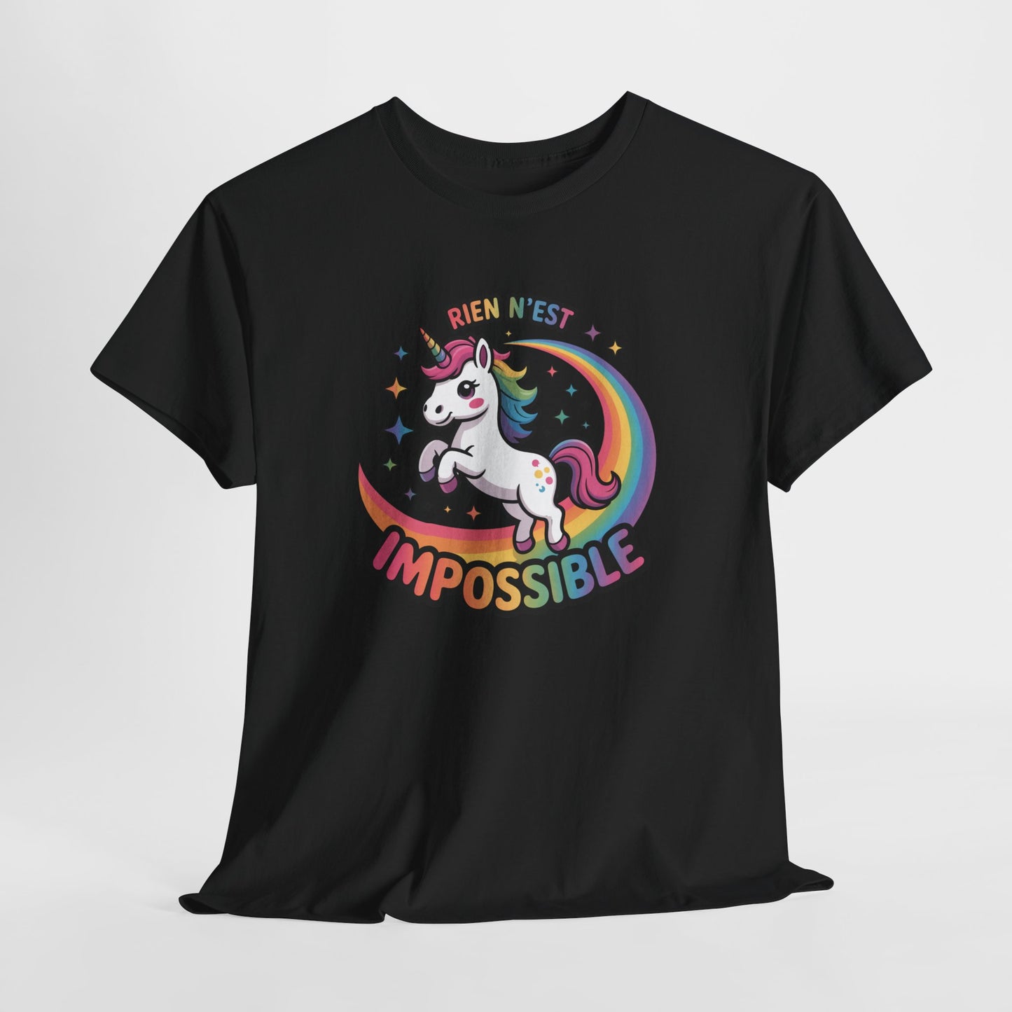 T-Shirt Licorne "Rien n’est Impossible" – Design Arc-en-Ciel Féérique – Tee-Shirt Motivation Enfantin et Fun