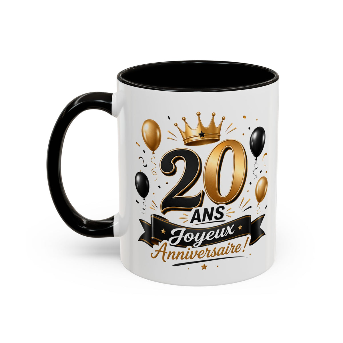 Mug Joyeux 20 Ans – Tasse Anniversaire 20 Ans – Cadeau Original pour Femme Homme – Idée Cadeau 20e Anniversaire Noir Bleu Rouge