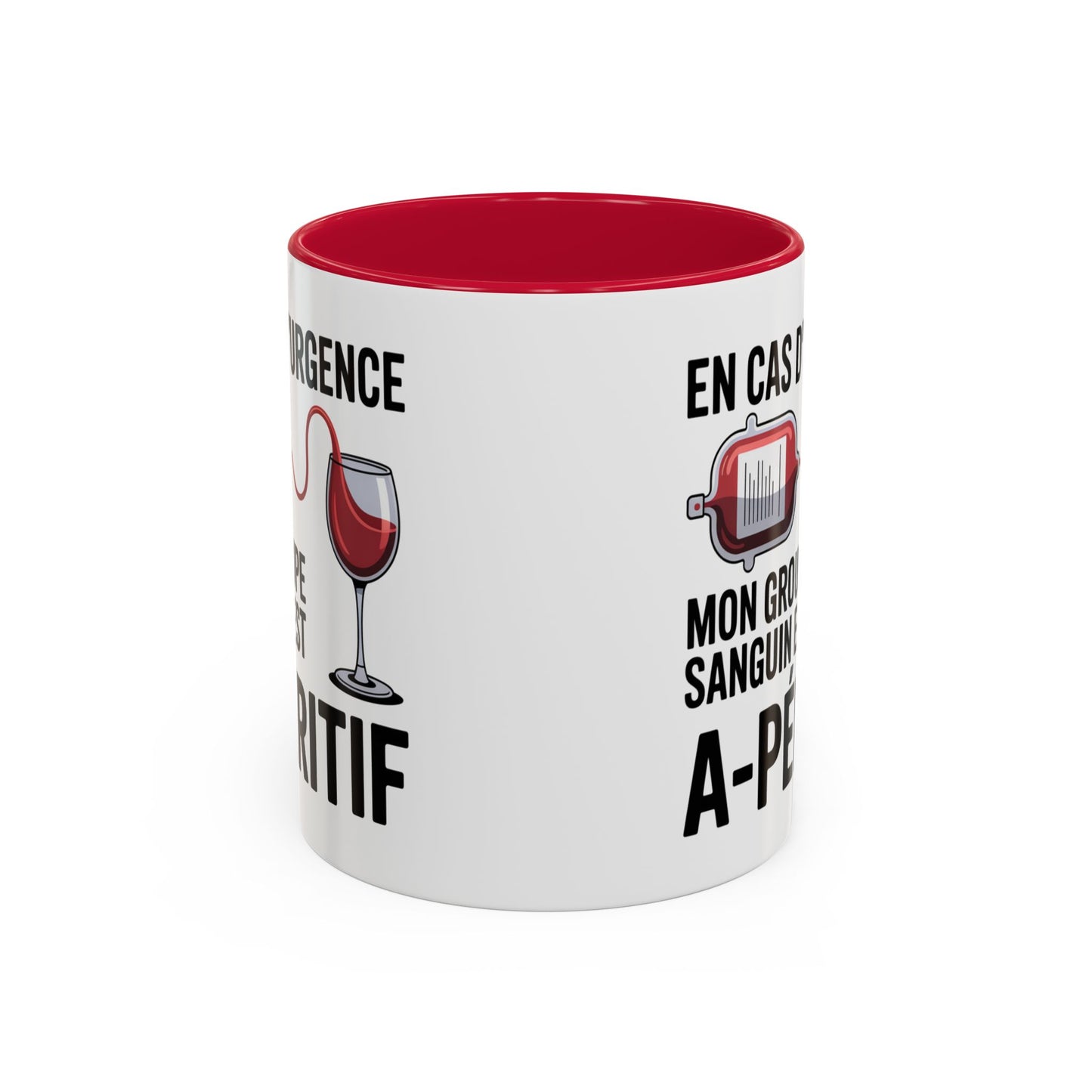 Mug Vin Humoristique – Tasse Apéro Groupe Sanguin Apéritif – Cadeau Amoureux du Vin – Céramique 325ml Noir Bleu Rouge