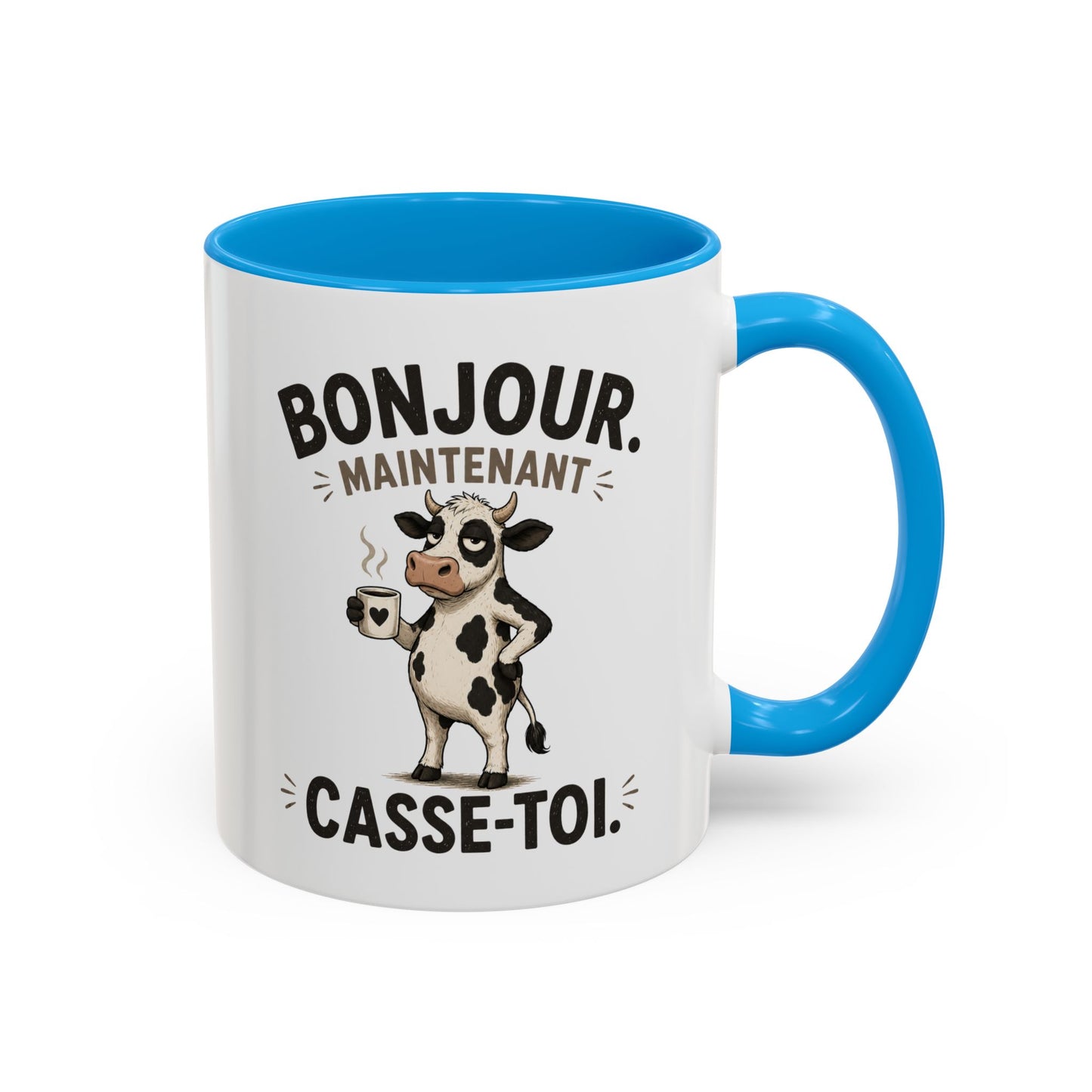 Mug Humoristique Vache Blasée – Tasse Café Sarcastique – Cadeau Original Homme et Femme, Ami ou Collègue – 325 ml Noir Bleu Rouge