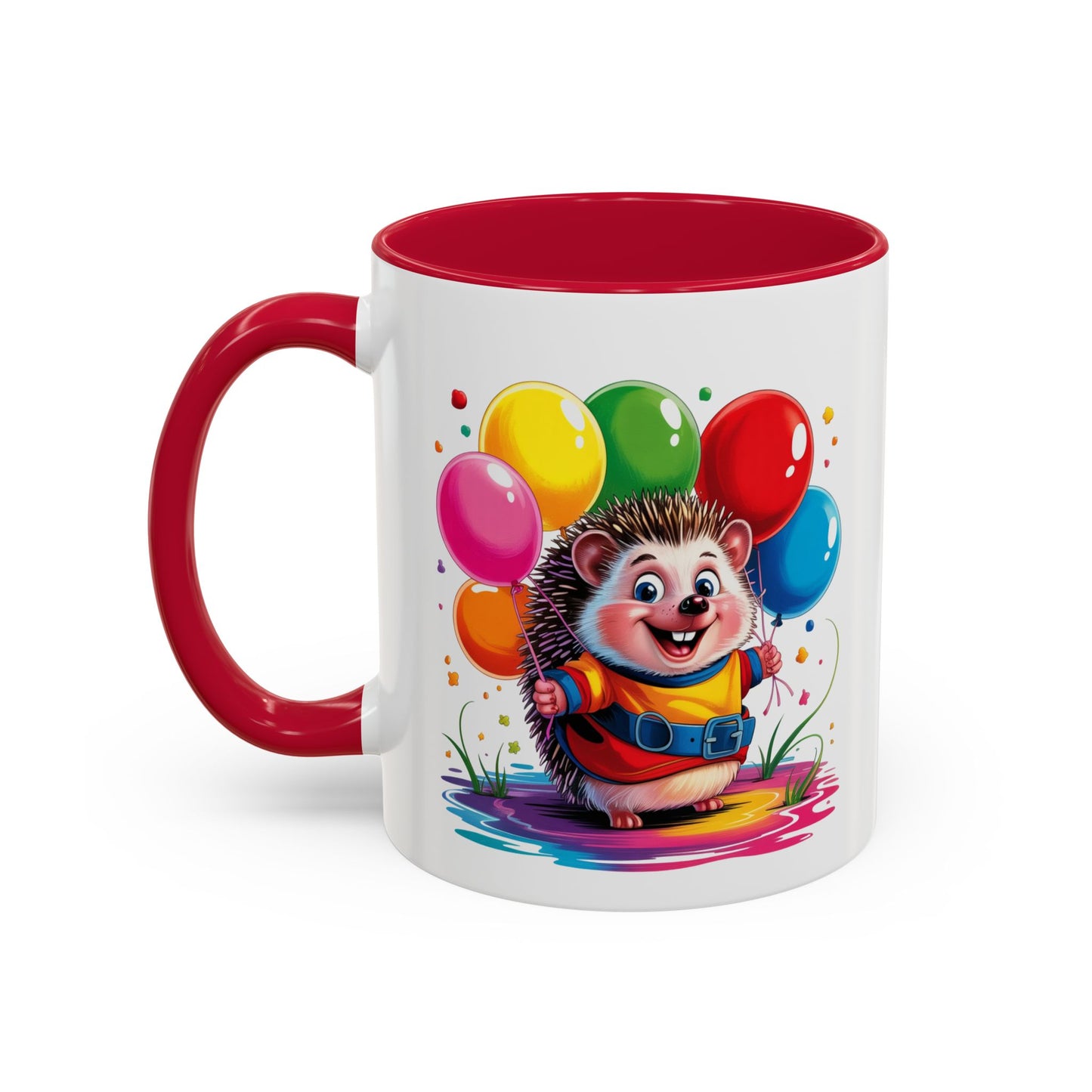 Mug Hérisson Kawaii avec Ballons Multicolores – Tasse Mignonne Cadeau Original Anniversaire et Fête – Céramique 325ml
