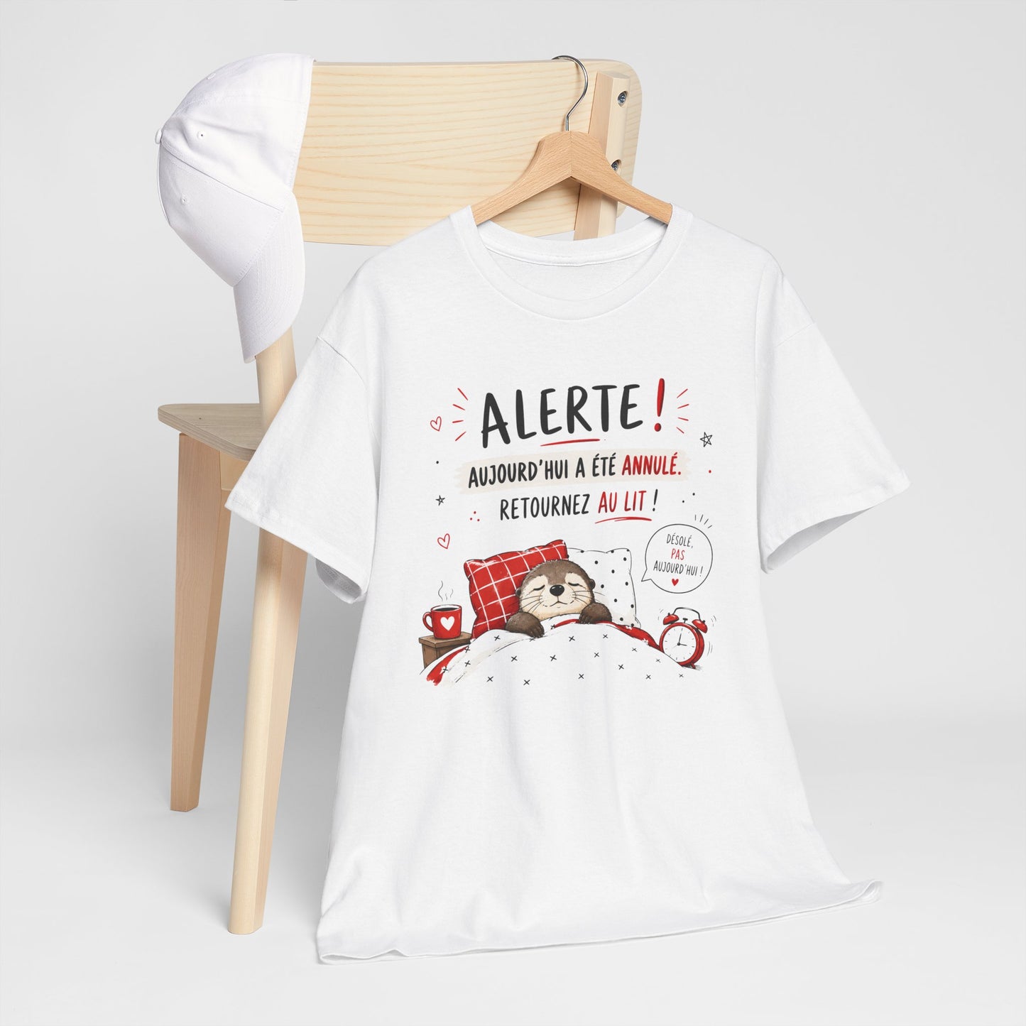 Tee-Shirt Alerte Aujourd'hui a été Annulé Retournez au Lit – Cadeau Humour Loutre Dormir Homme Femme
