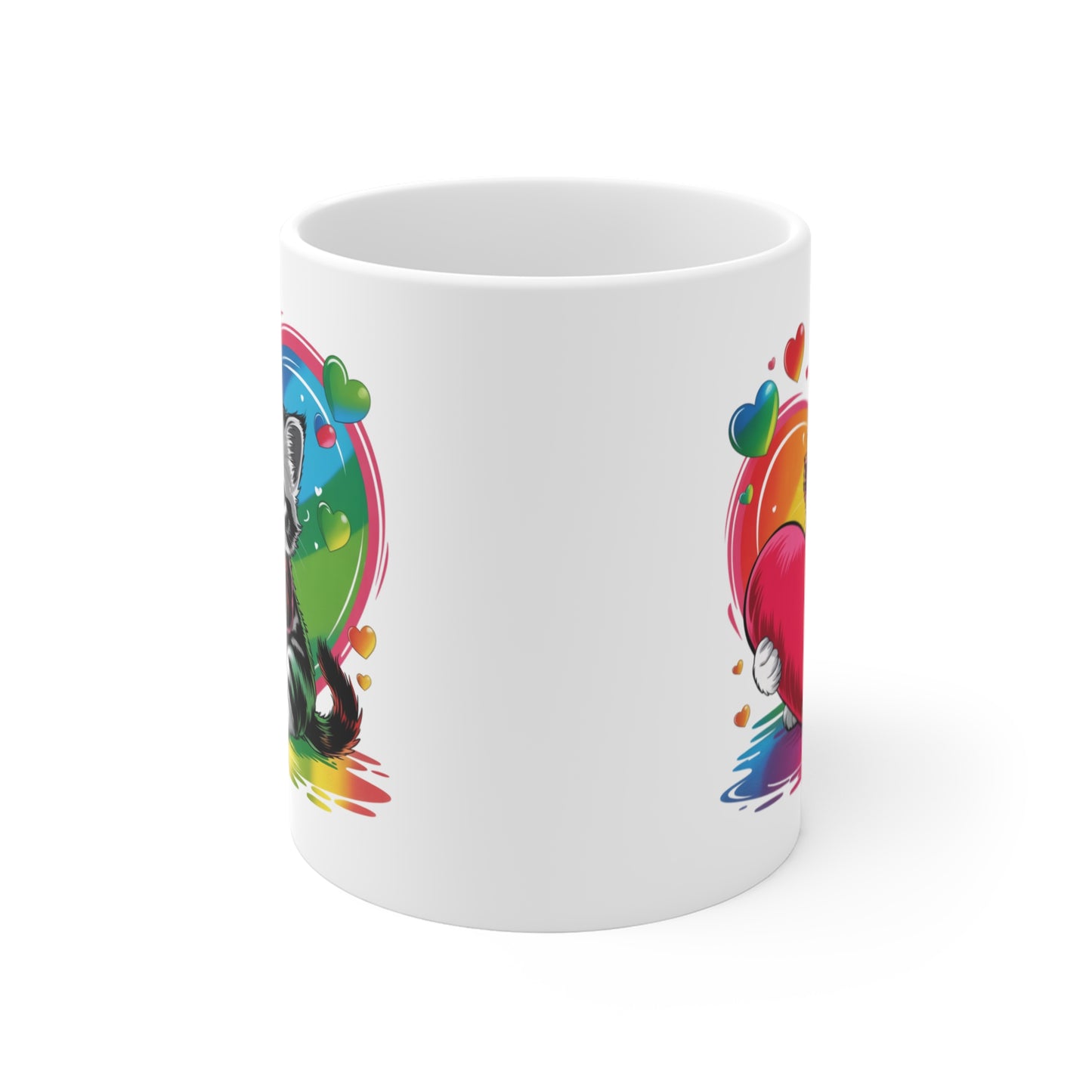 Tasse Chaton Mignon avec Cœur – Mug Kawaii Arc-en-Ciel et Love – Design Cute et Coloré – Cadeau Original Femme, Enfant et Amoureux des Chats – Céramique 325ml