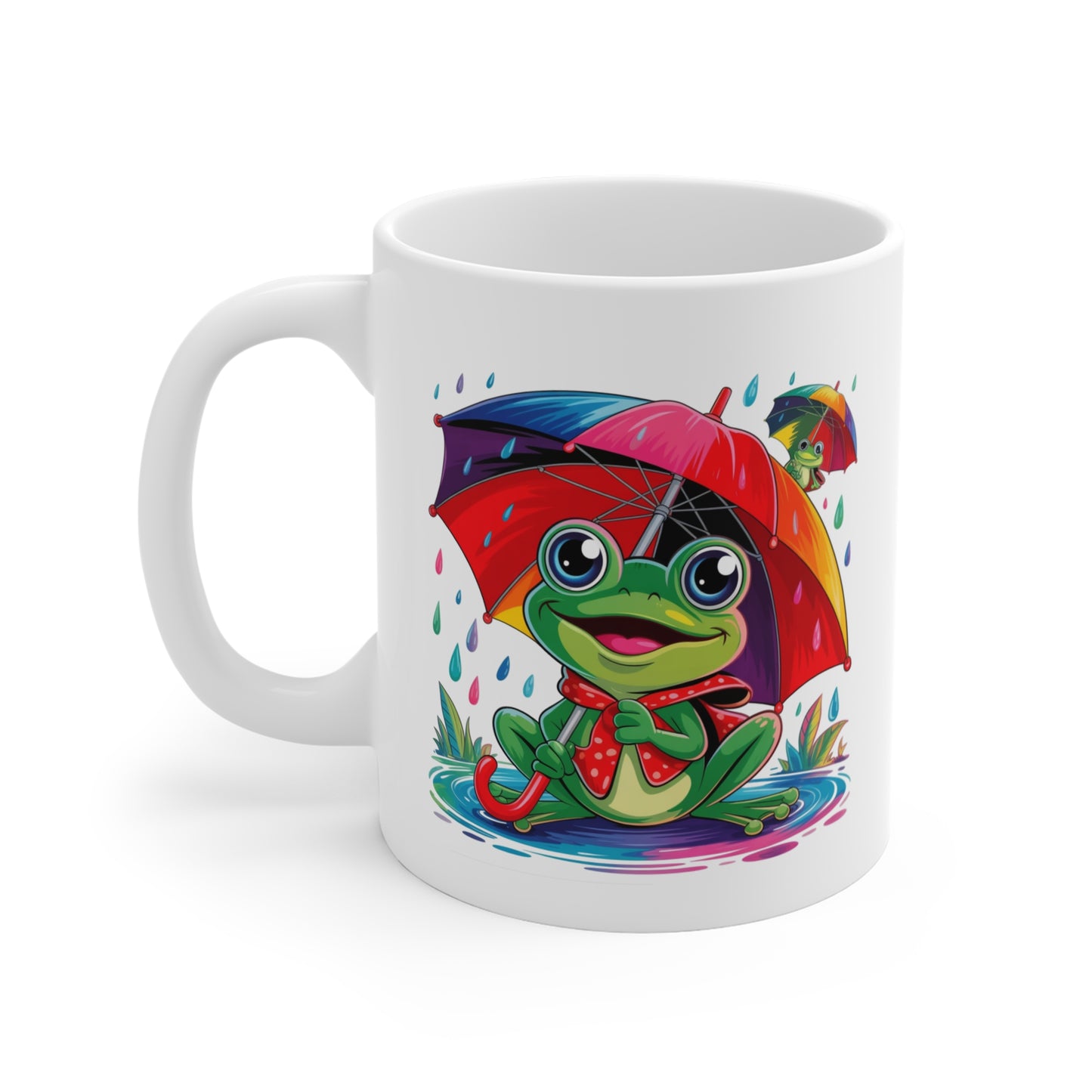 Tasse Grenouille Mignonne avec Parapluie – Mug Kawaii Coloré sous la Pluie – Design Animal Fun et Arc-en-ciel – Cadeau Original 325ml