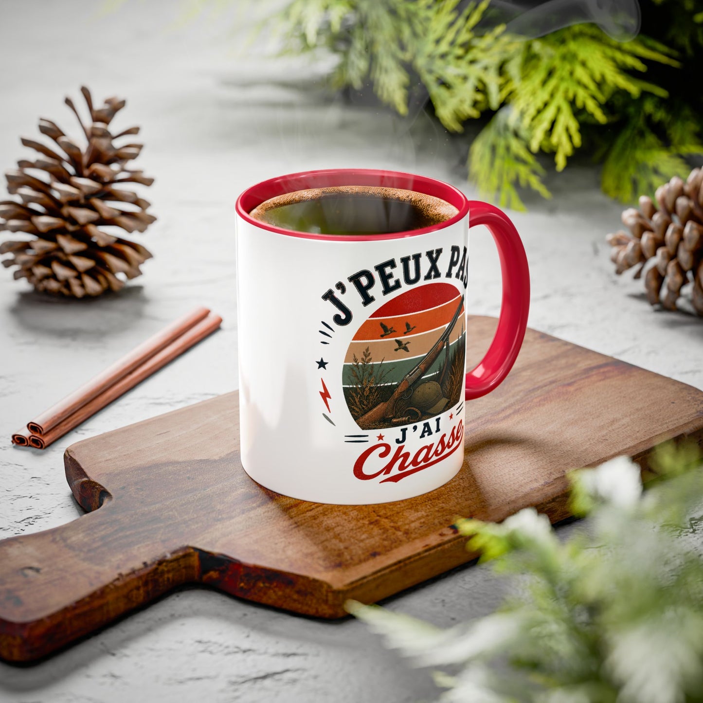 Tasse J’Peux Pas J’Ai Chasse – Mug Humour Chasseur Vintage – Cadeau Passion Chasse 325ml