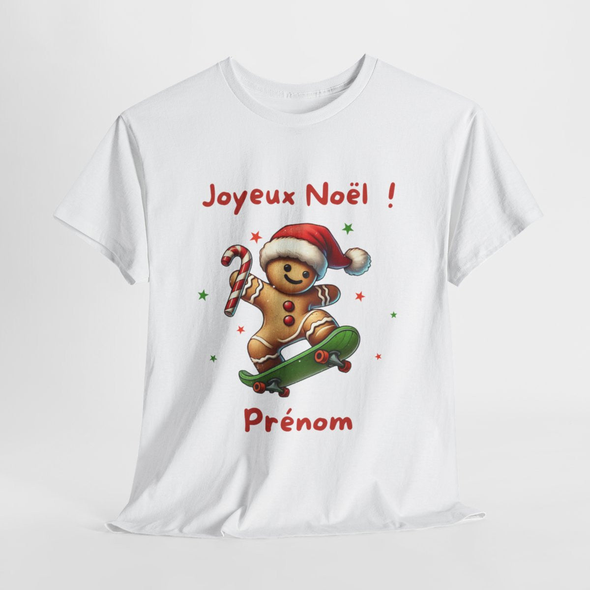T Shirt Personnalisable Joyeux Noël avec Pain d'Épice en Skate – Pour Homme et Femme