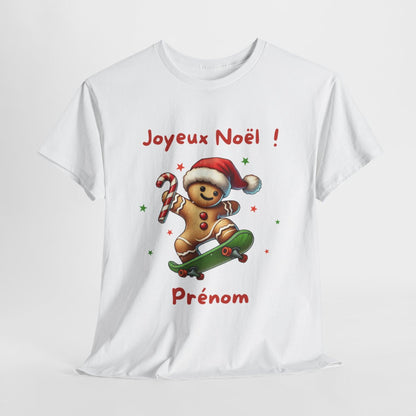 T Shirt Personnalisable Joyeux Noël avec Pain d'Épice en Skate – Pour Homme et Femme